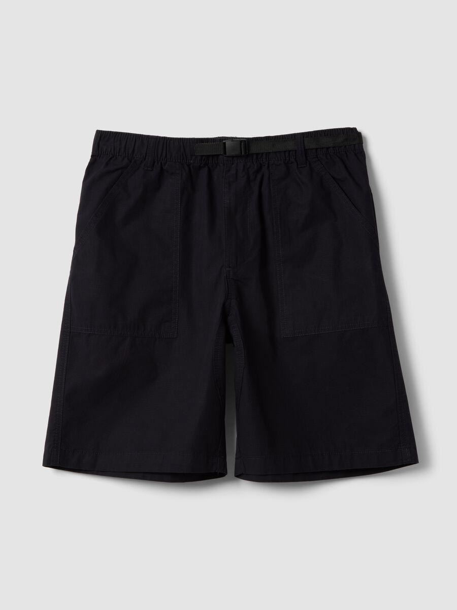 Blue pure cotton baggy-fit shorts with elasticated waistband_0