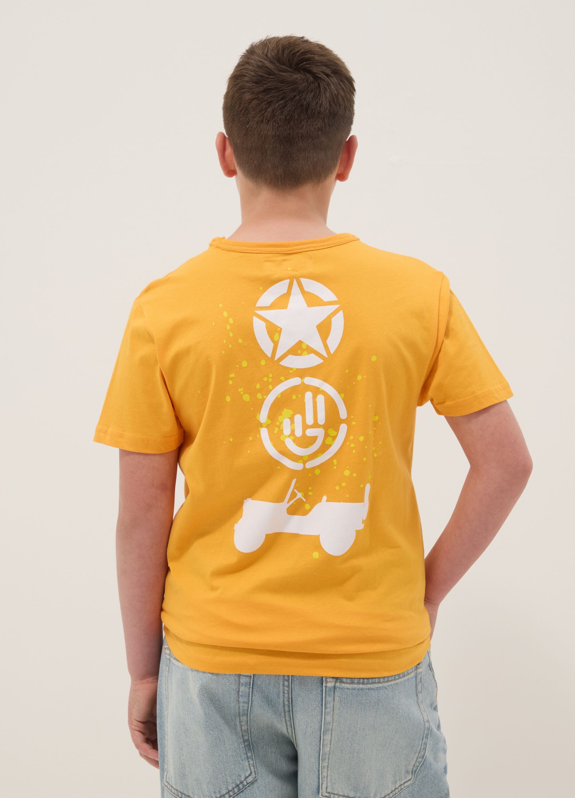 Orange cotton T-shirt for kids, regular fit with print