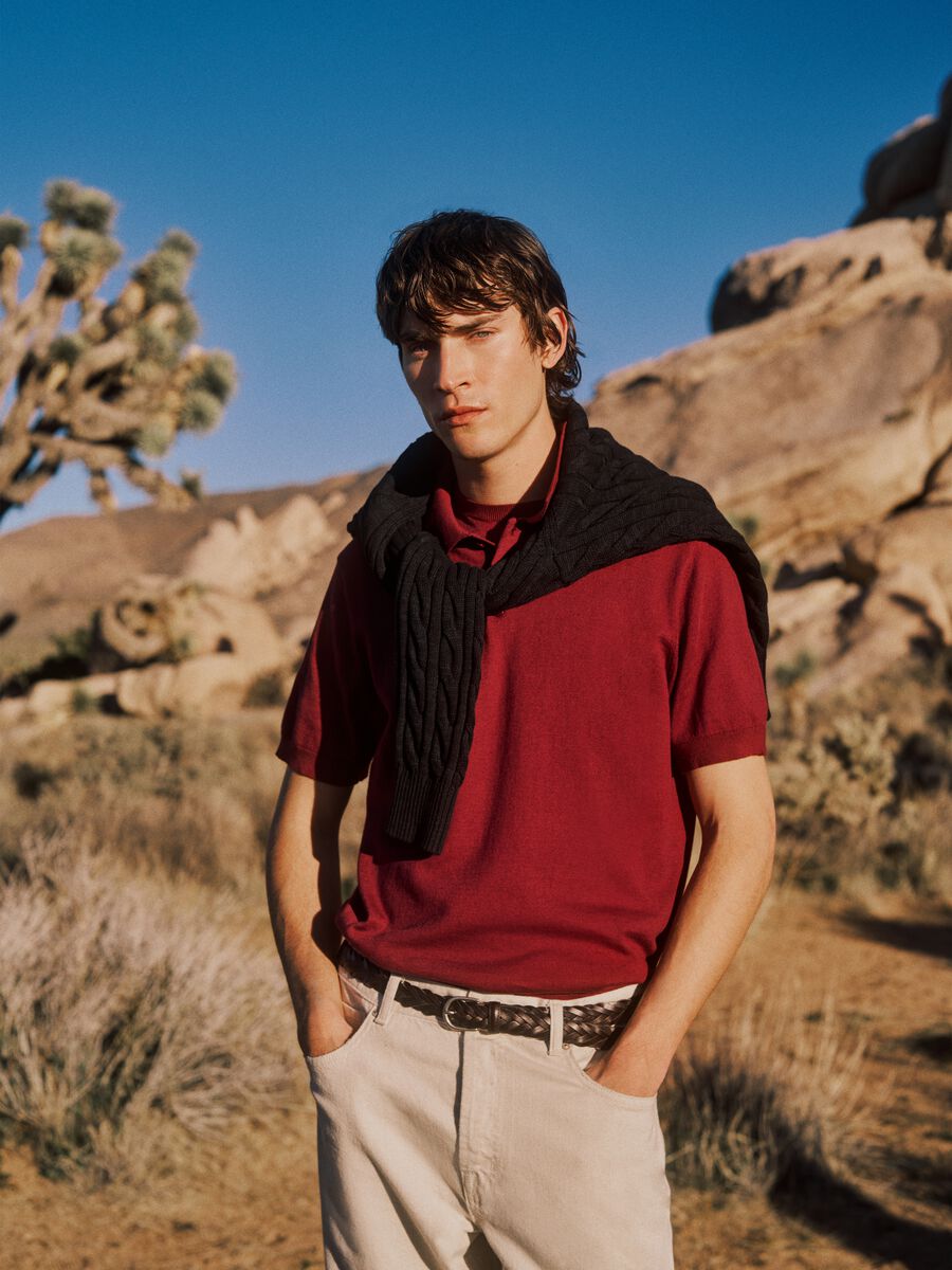 Polo in misto cotone, lino e seta rossa regular fit_0