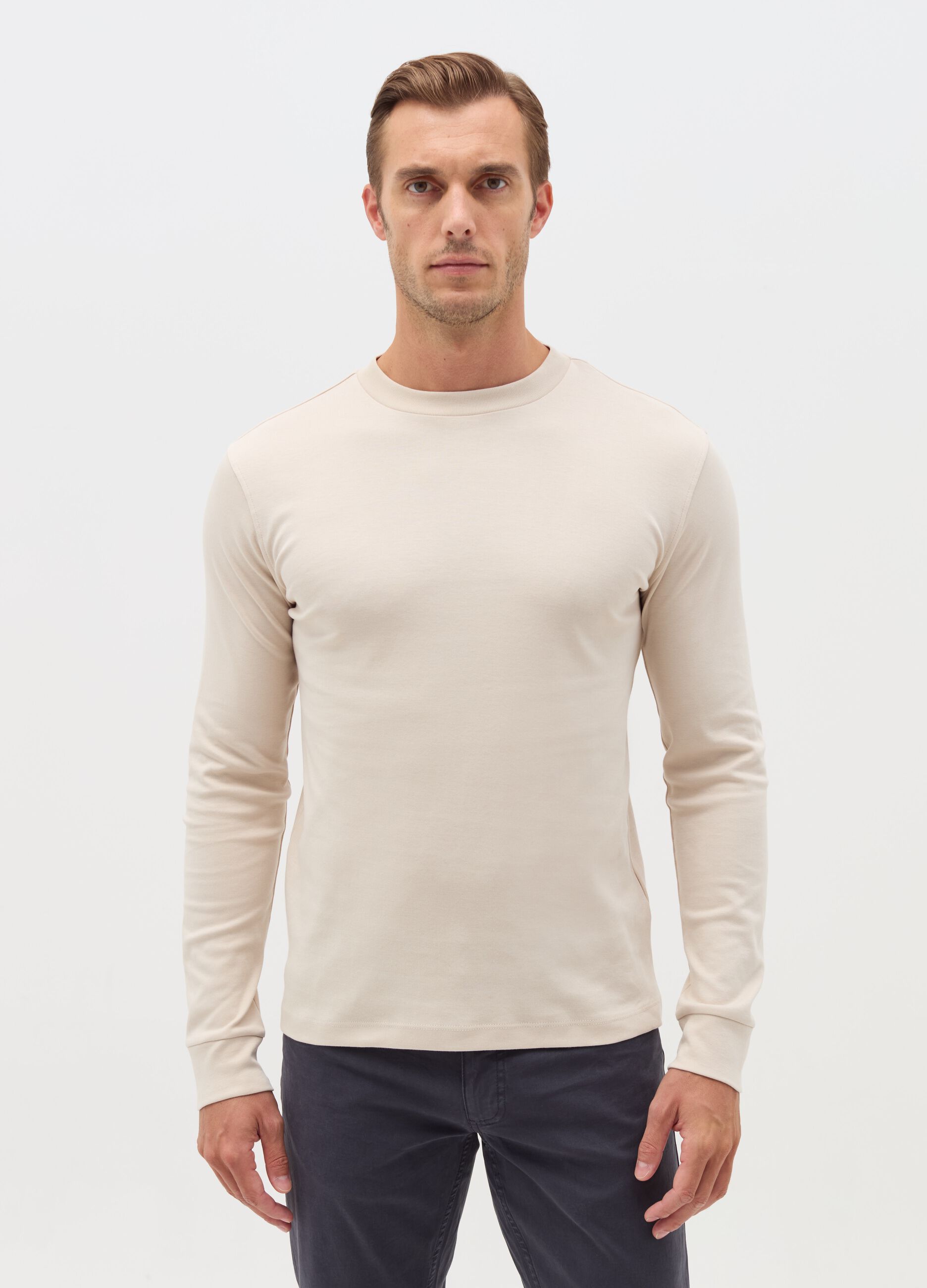 Cotton interlock T-shirt with round neck