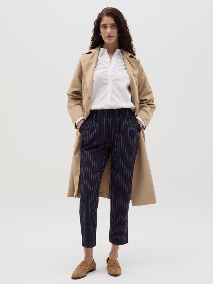Cropped pinstriped trousers with frills_0