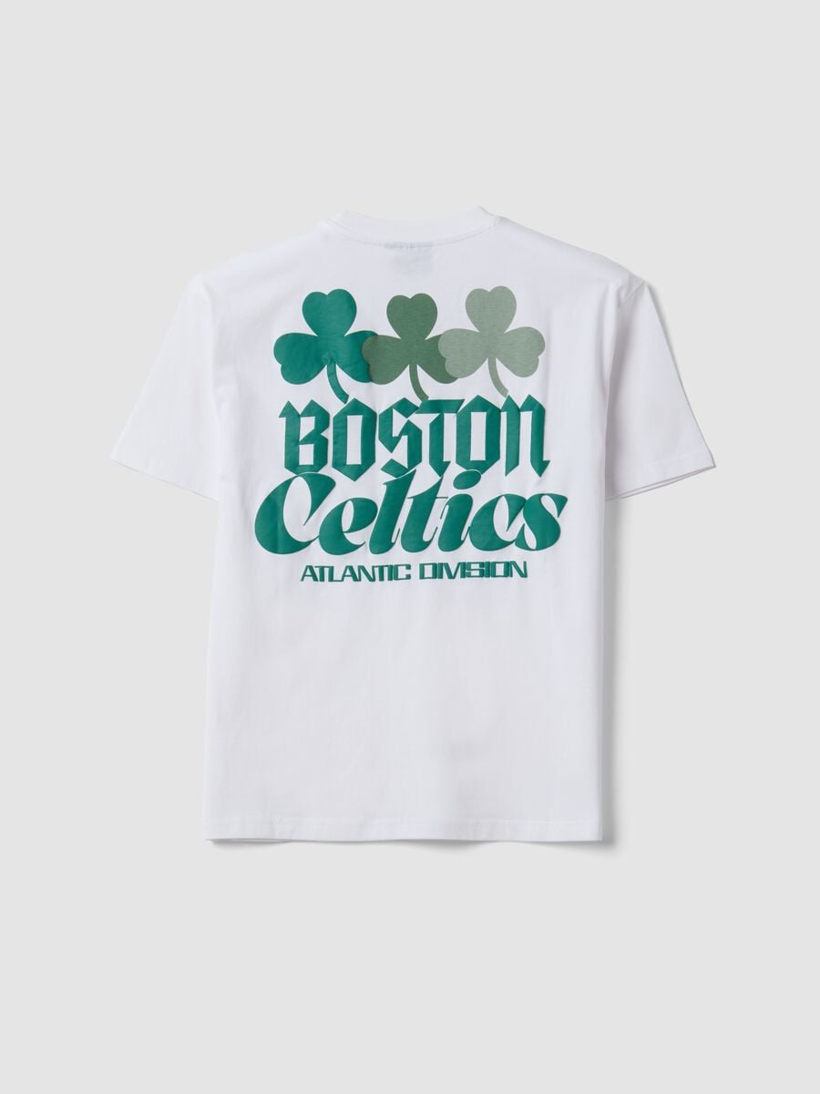 T-shirt bianca in puro cotone con stampa Celtics per ragazzo_4