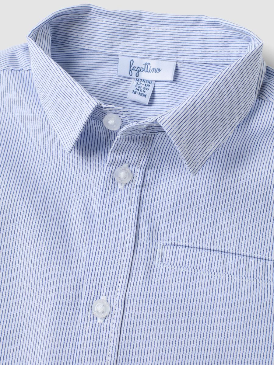 White striped pure cotton shirt with chest pocket for boys_2