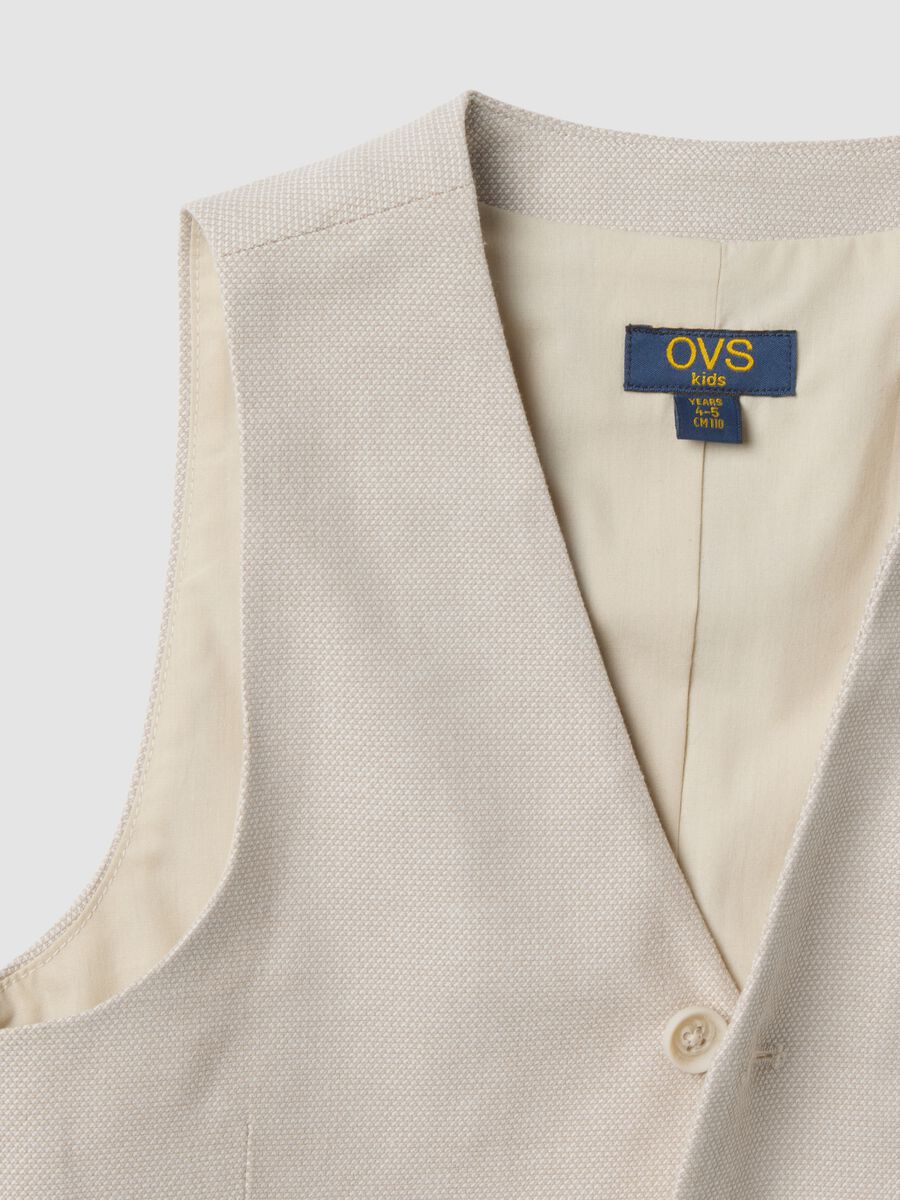 Beige tailored stretch-cotton waistcoat for boys, regular fit_2