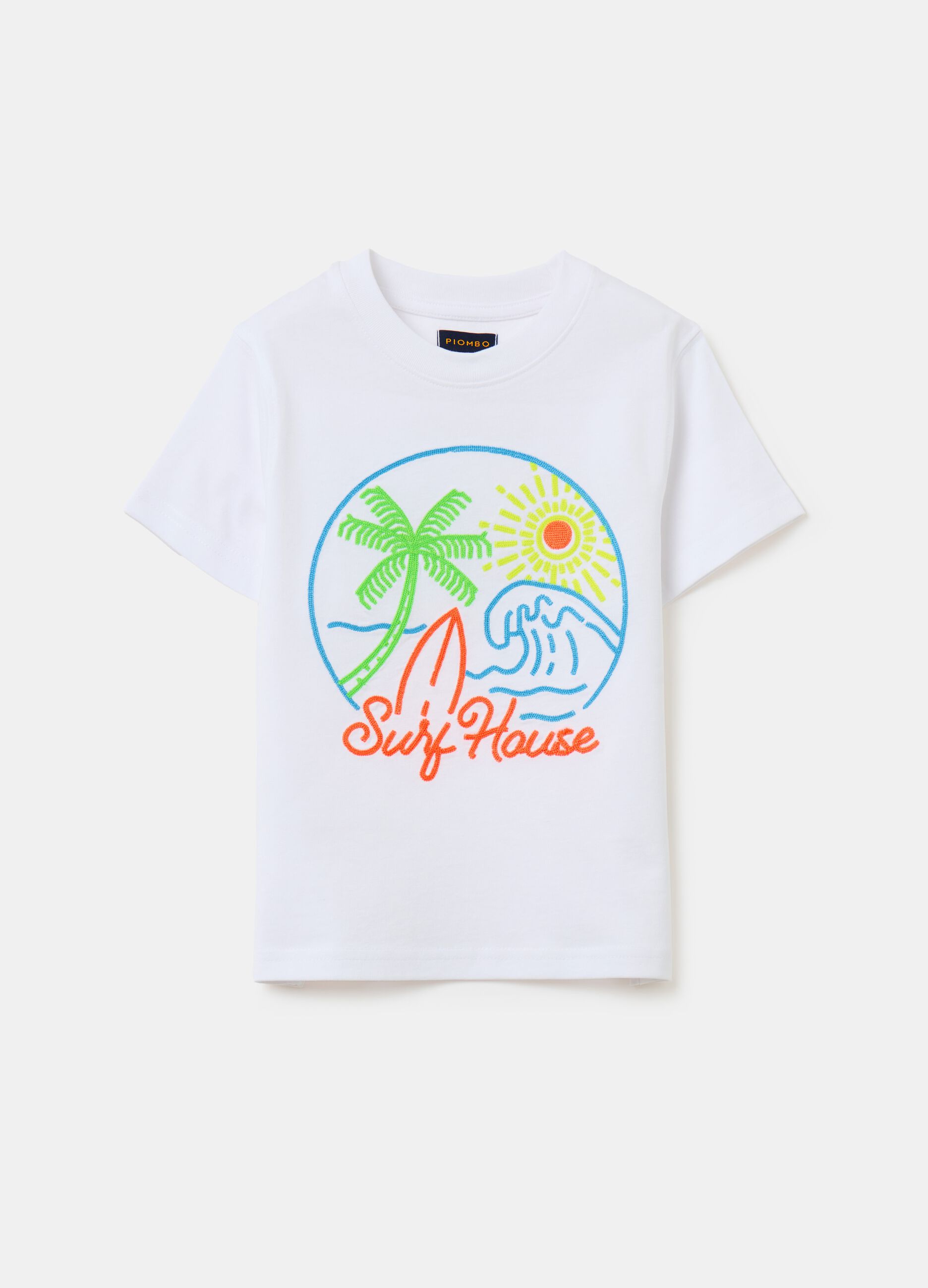 T-shirt in cotone con ricamo motivo surf