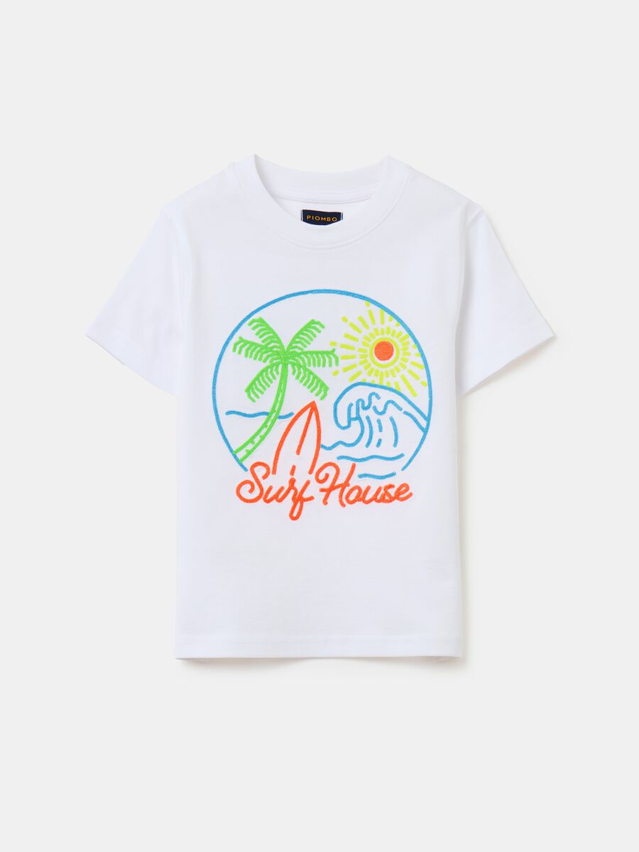 T-shirt in cotone con ricamo motivo surf_4