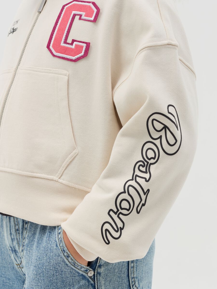 Cropped full-zip sweatshirt with "Boston State College" embroidery_1