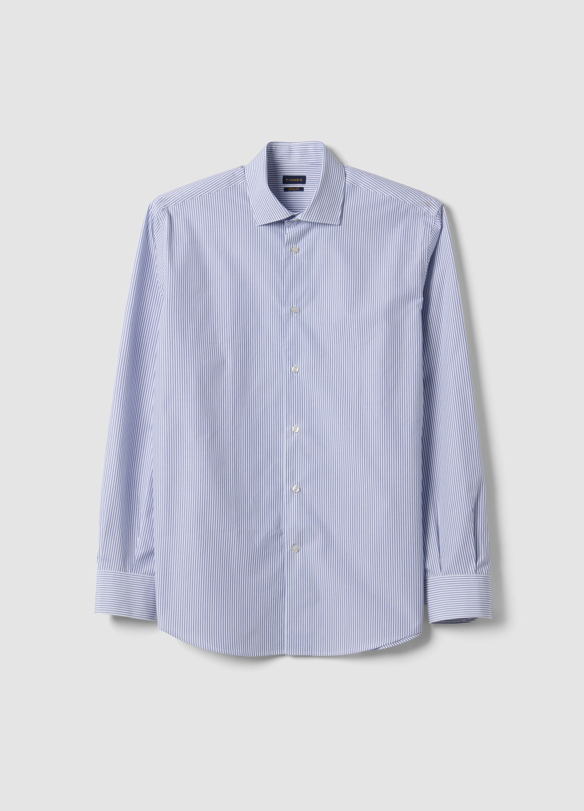 Blue striped pure cotton shirt, regular fit
