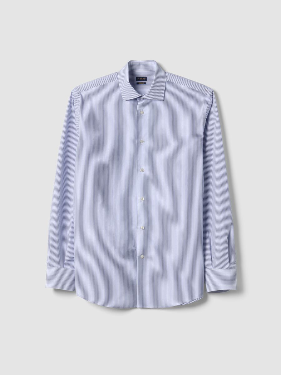 Camicia azzurra a righe in puro cotone regular fit_0