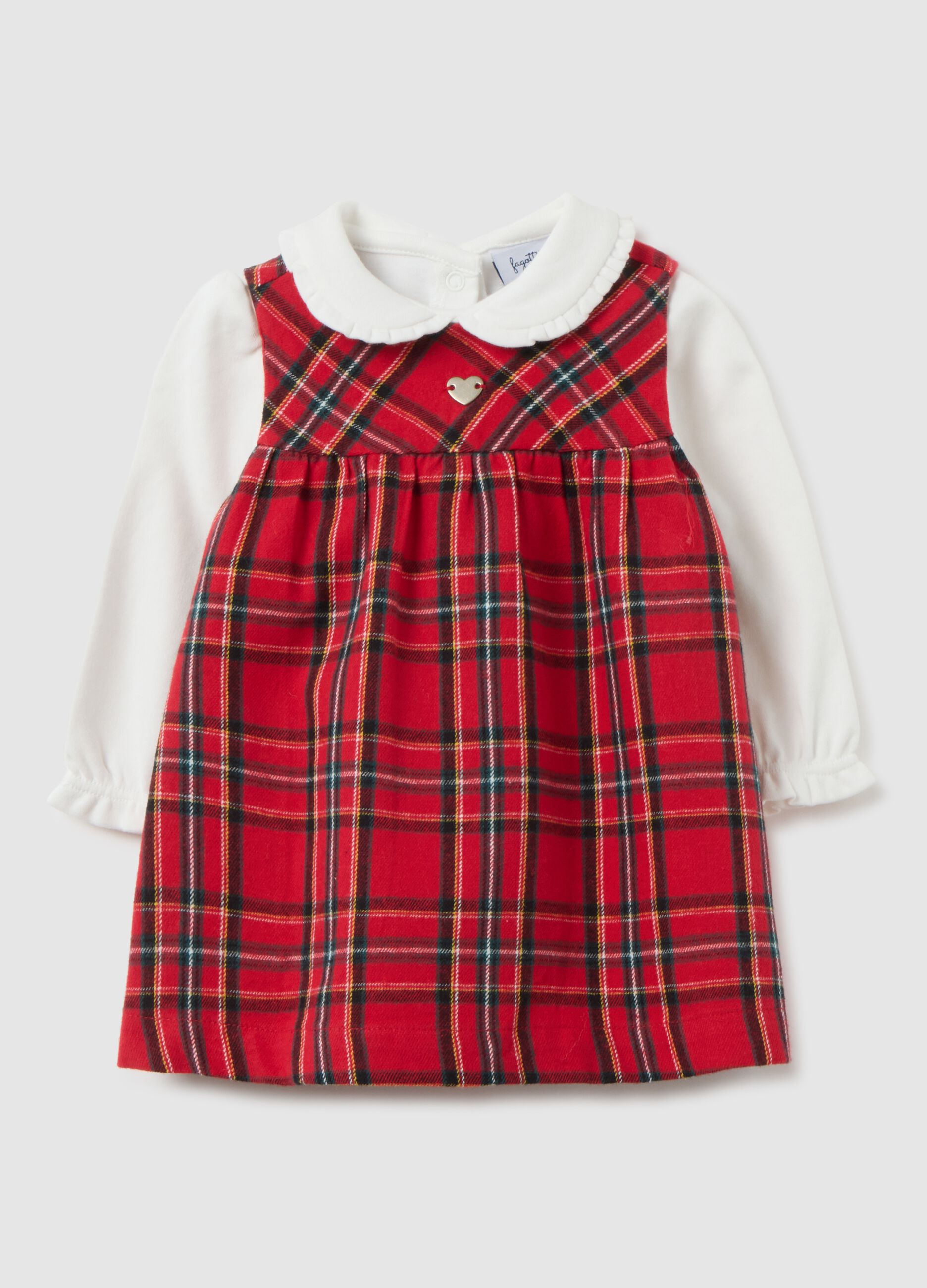 Multicoloured checked baby girl's cotton outfit, regular fit