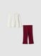 White and red stretch cotton kitten-print set for baby girl_1