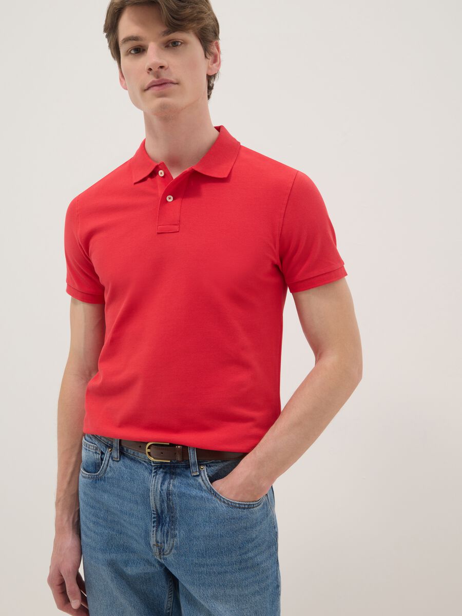 Slim fit pure cotton red short sleeve polo shirt_0
