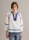 White pure cotton blouse with blue piping, regular fit_2