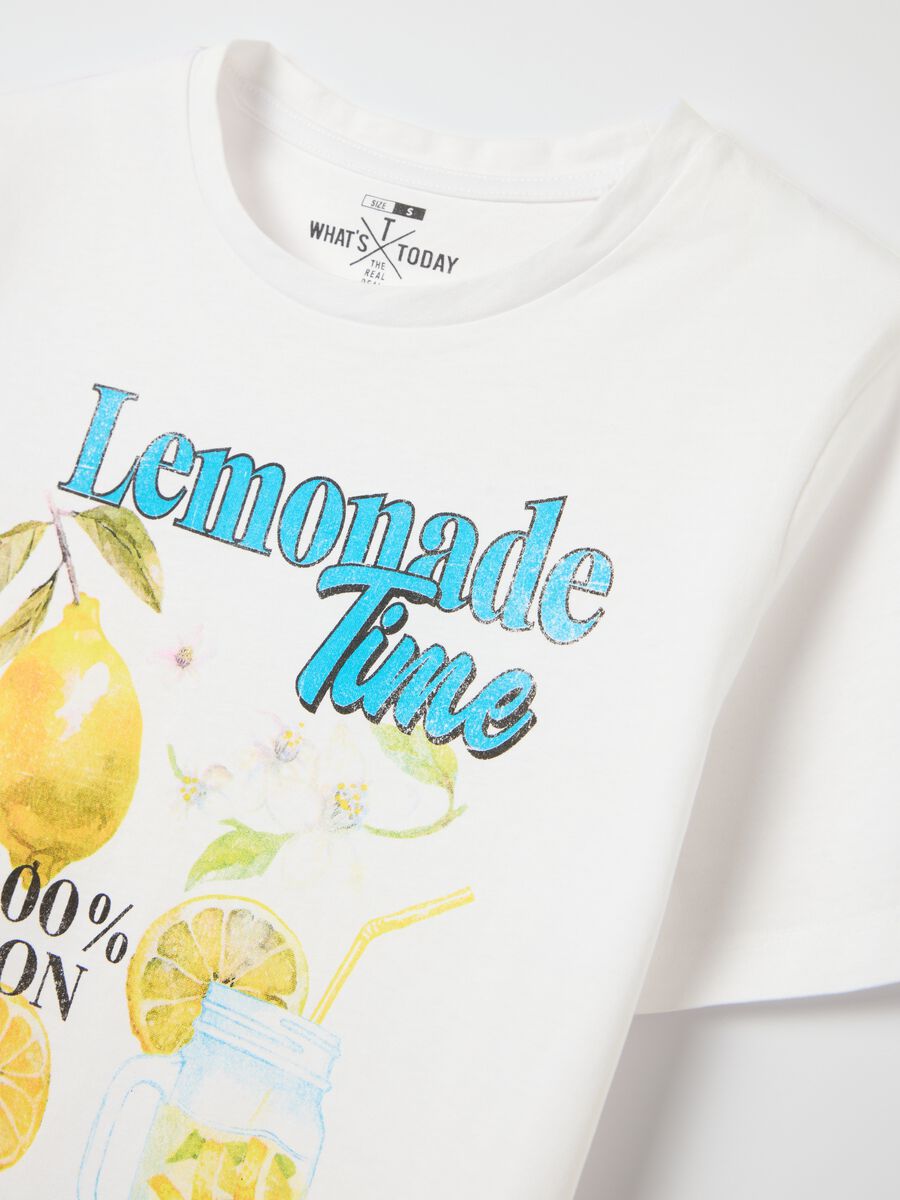 White T-shirt with Lemonade Time print in pure cotton from Ovs_5