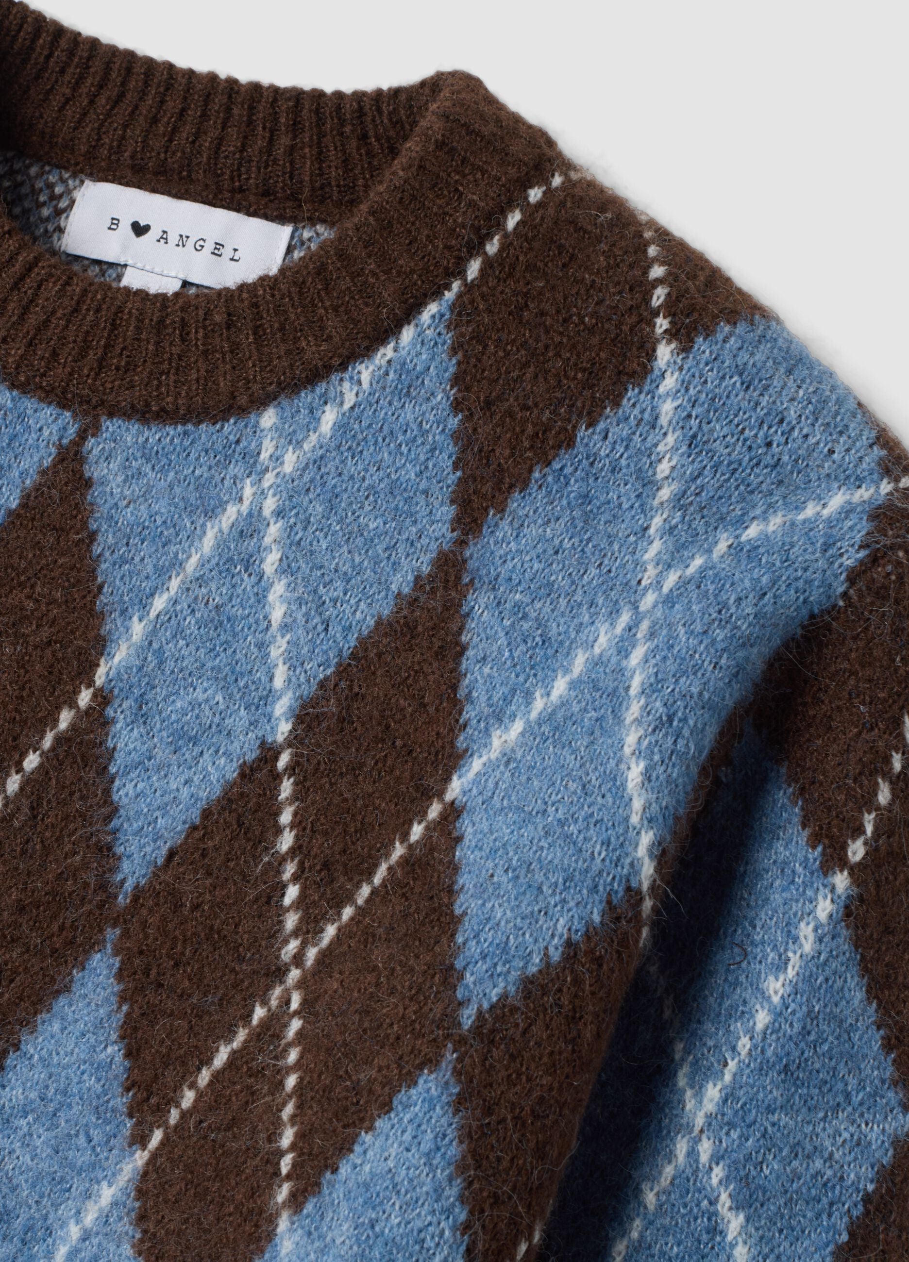 Multicolour stretch wool jumper with diamond jacquard and crew neck