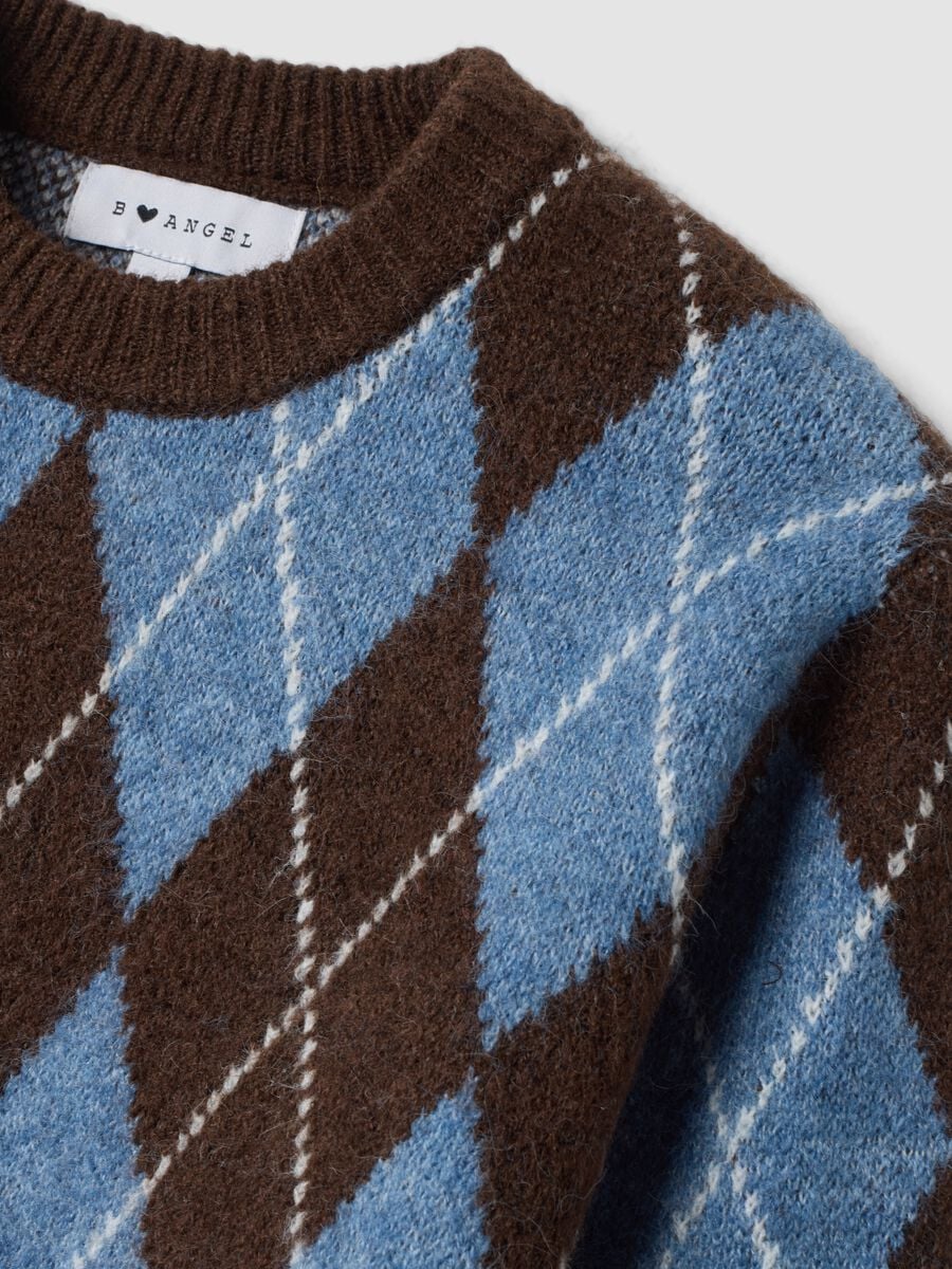 Multicolour stretch wool jumper with diamond jacquard and crew neck_1