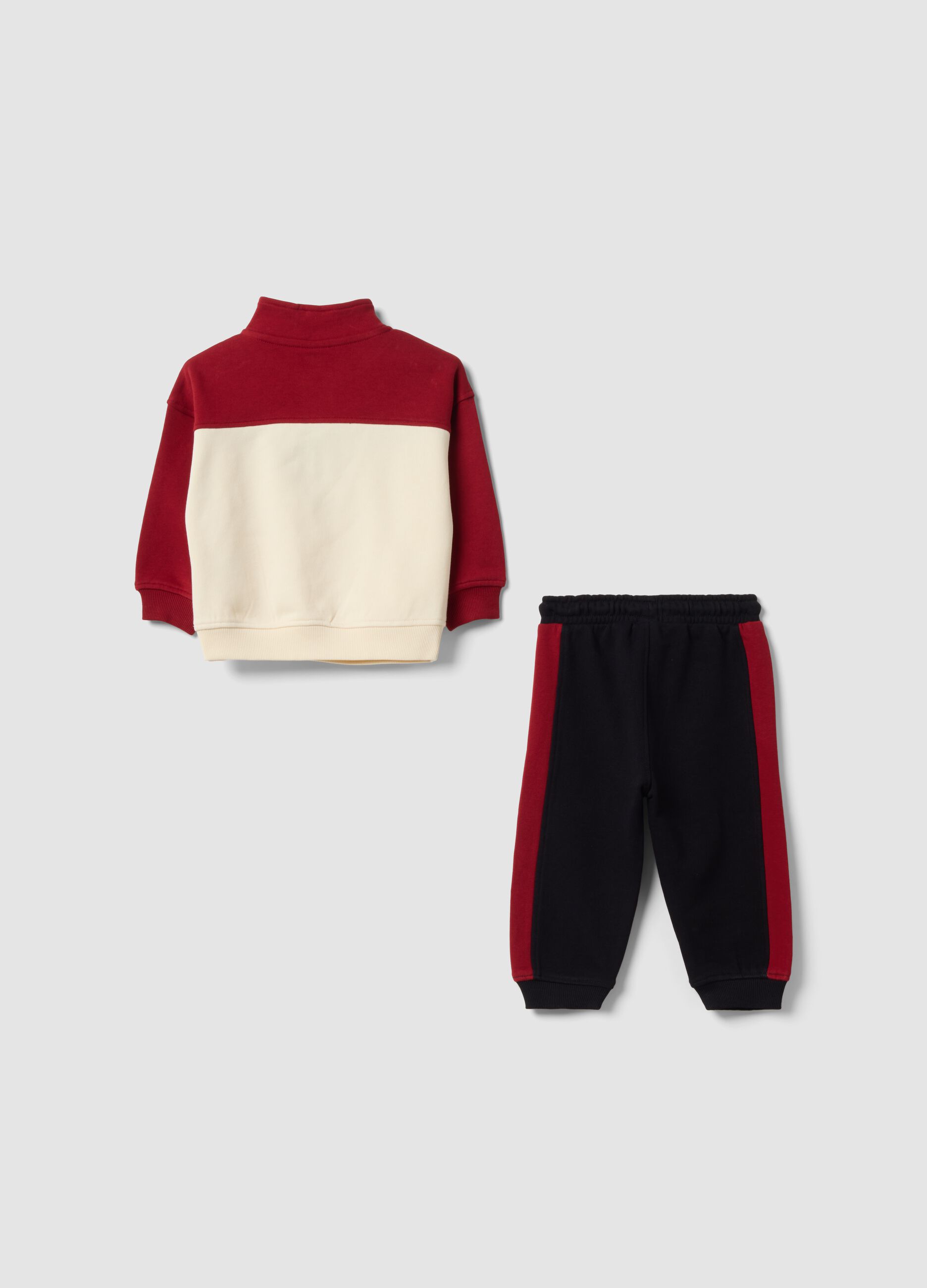 Red pure cotton set with half-zip collar for boys
