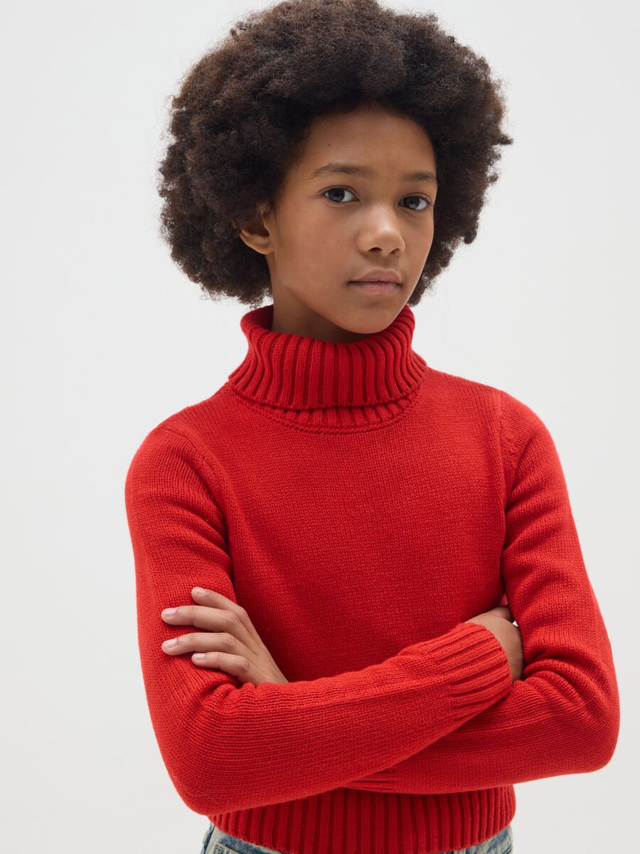 Girls' Regular Fit Red Turtleneck Sweater_2