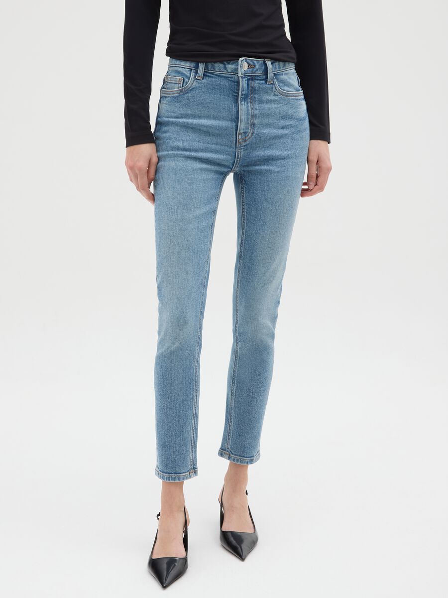 High-waisted blue skinny jeans in stretch cotton_1