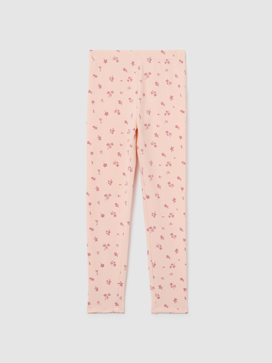 Girls' pink skinny cotton leggings with floral prints_0
