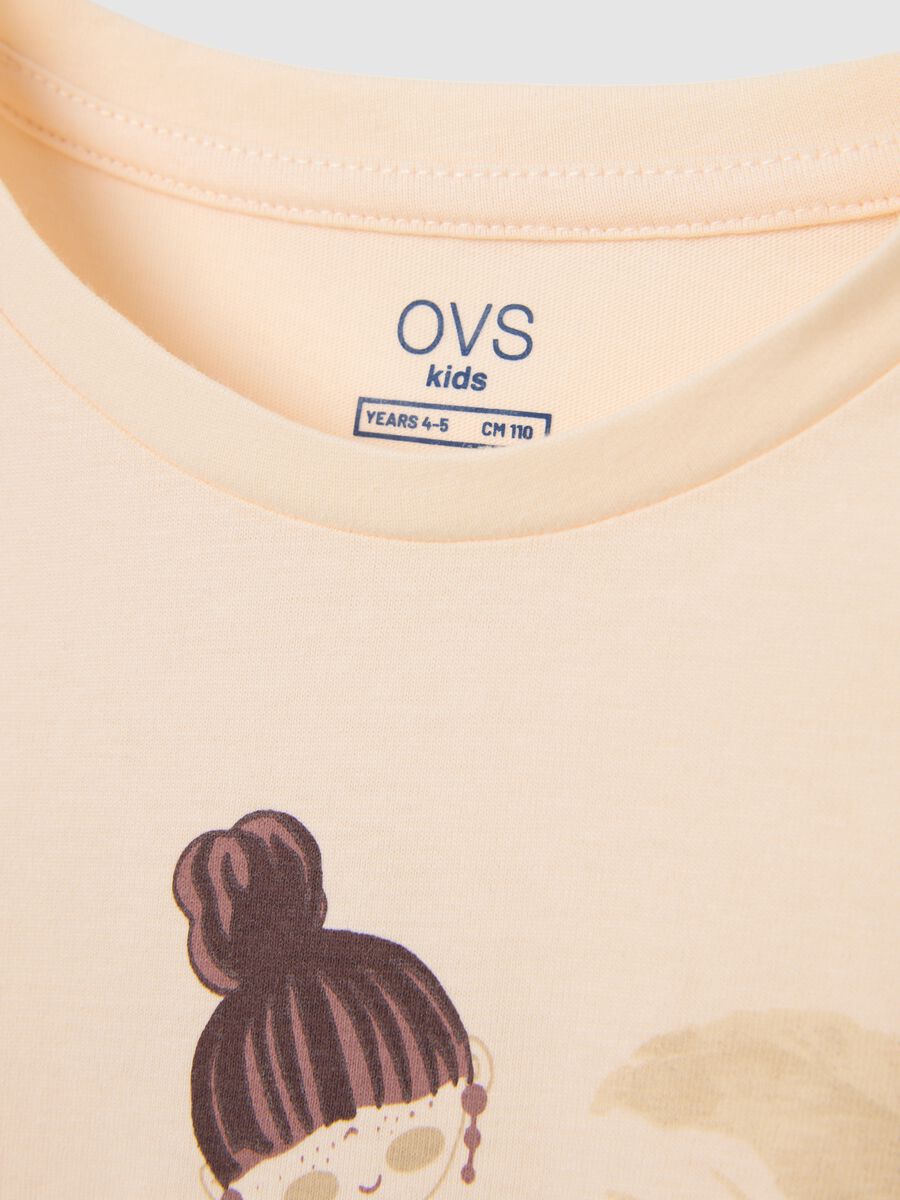 Girl's beige pure cotton regular fit T-shirt with print_3