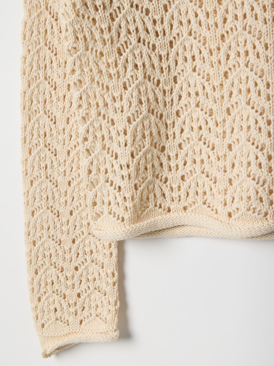 Beige pure cotton jumper regular fit with perforated design_5