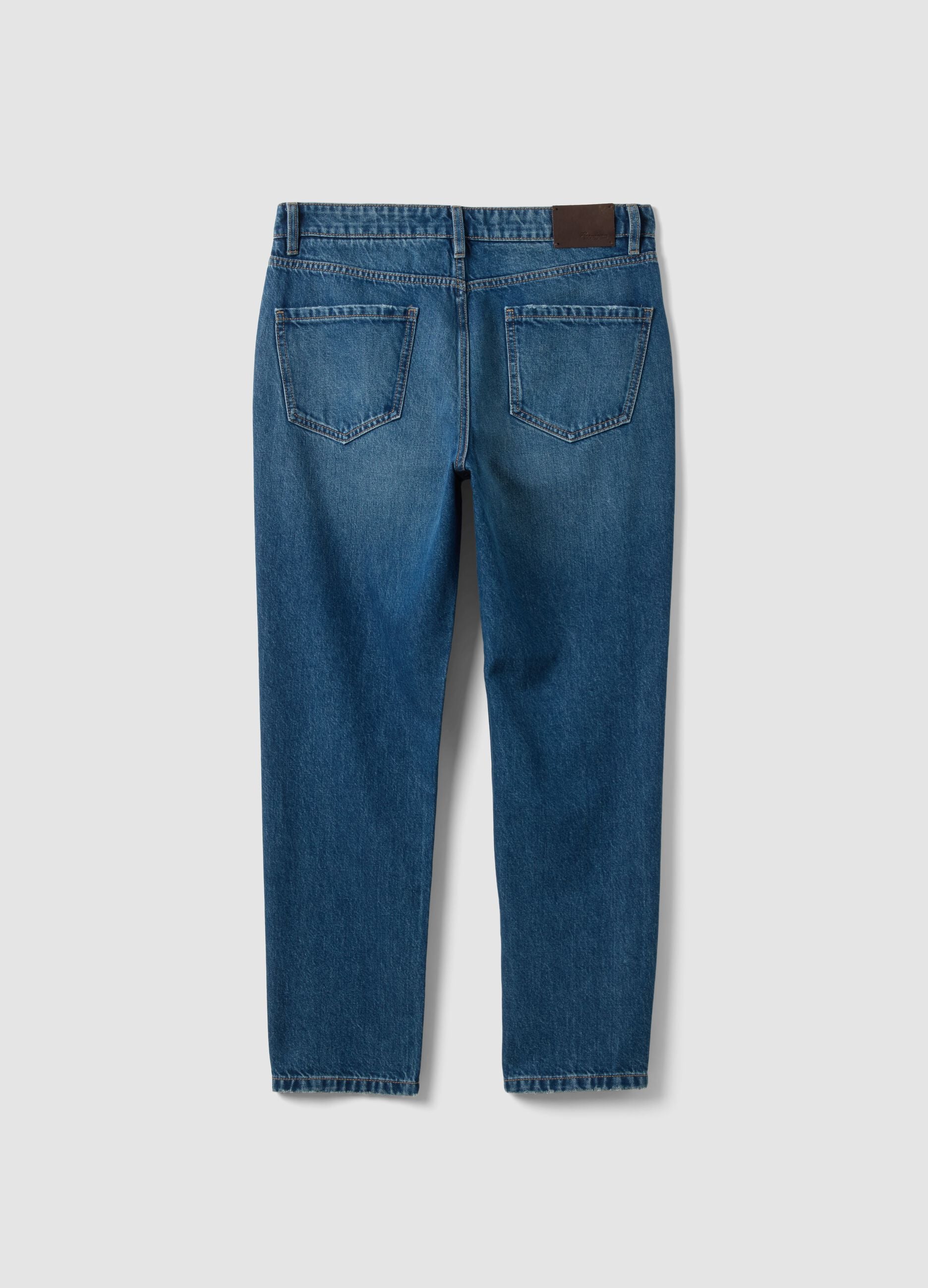 Blue cotton and lyocell blend regular tapered jeans