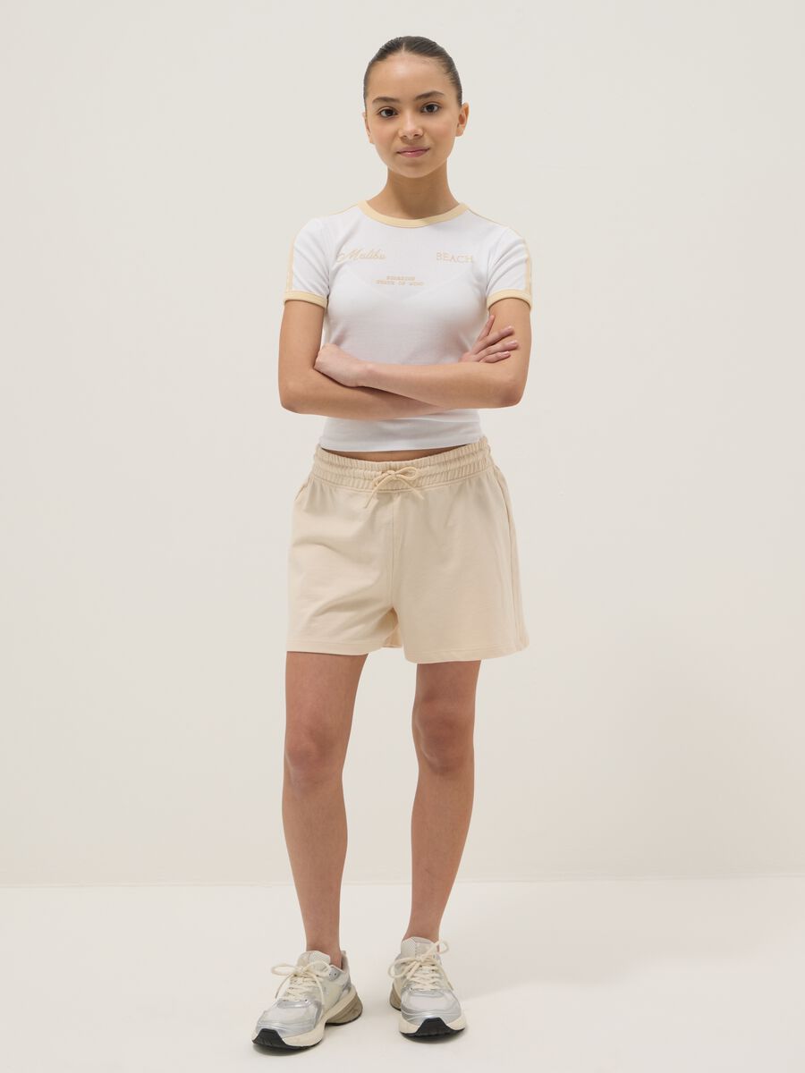 Shorts in puro cotone beige da ragazza regular fit_0