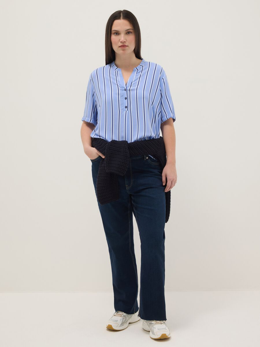 Multicolour stripe pure viscose shirt, regular fit with buttons_1