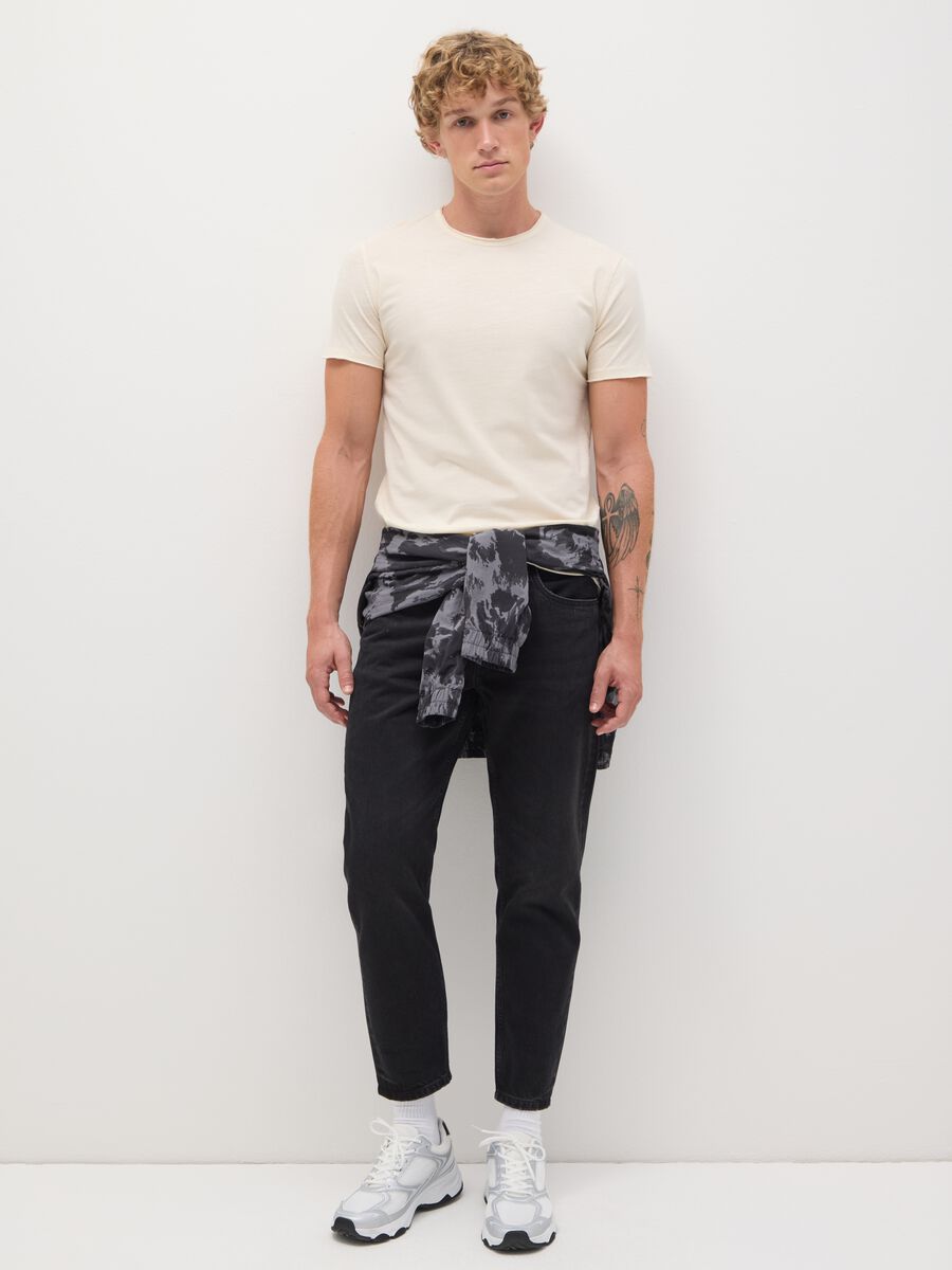 Men's beige pure cotton regular fit t-shirt_1