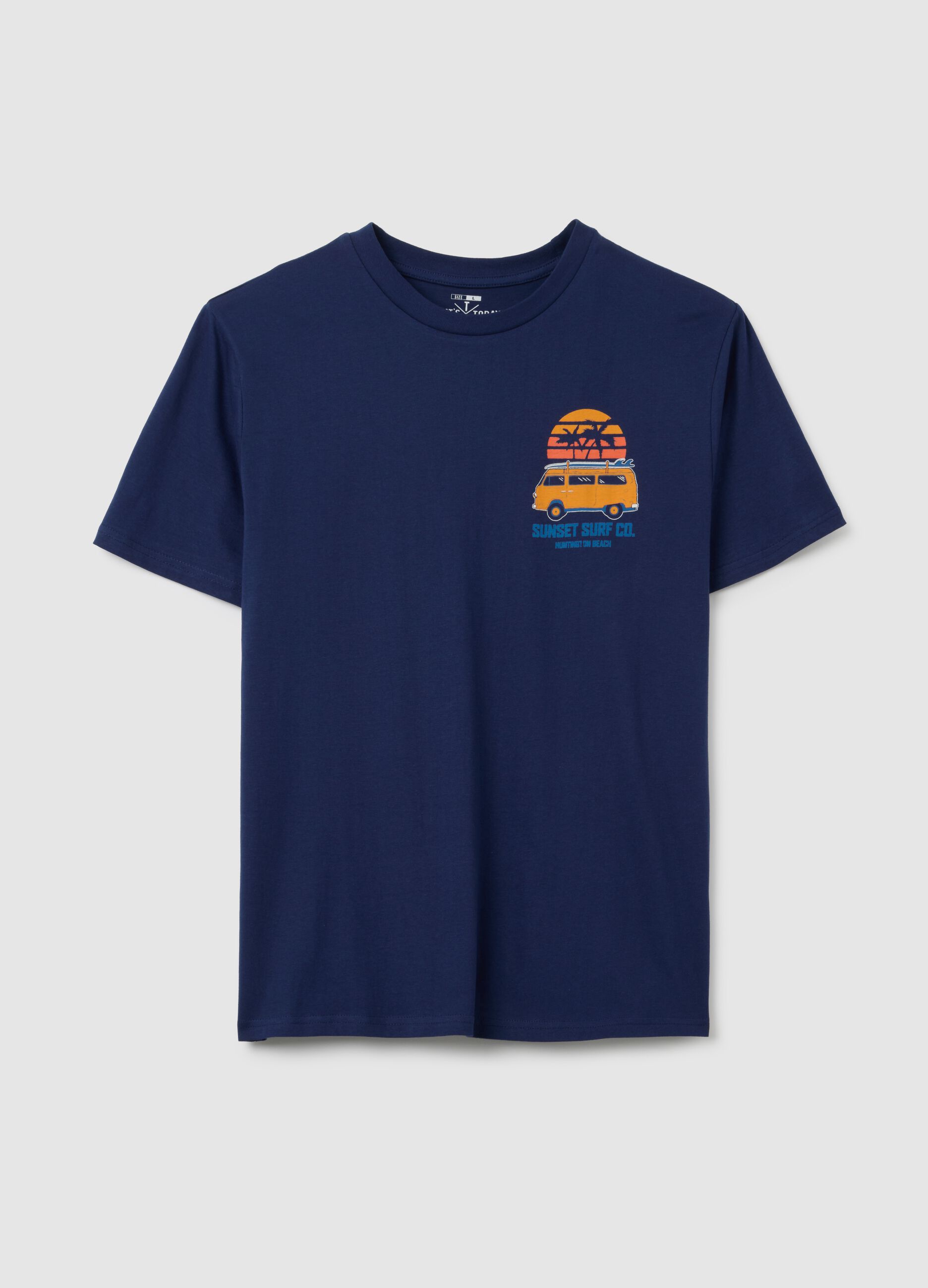 Men's blue pure cotton regular fit t-shirt with print