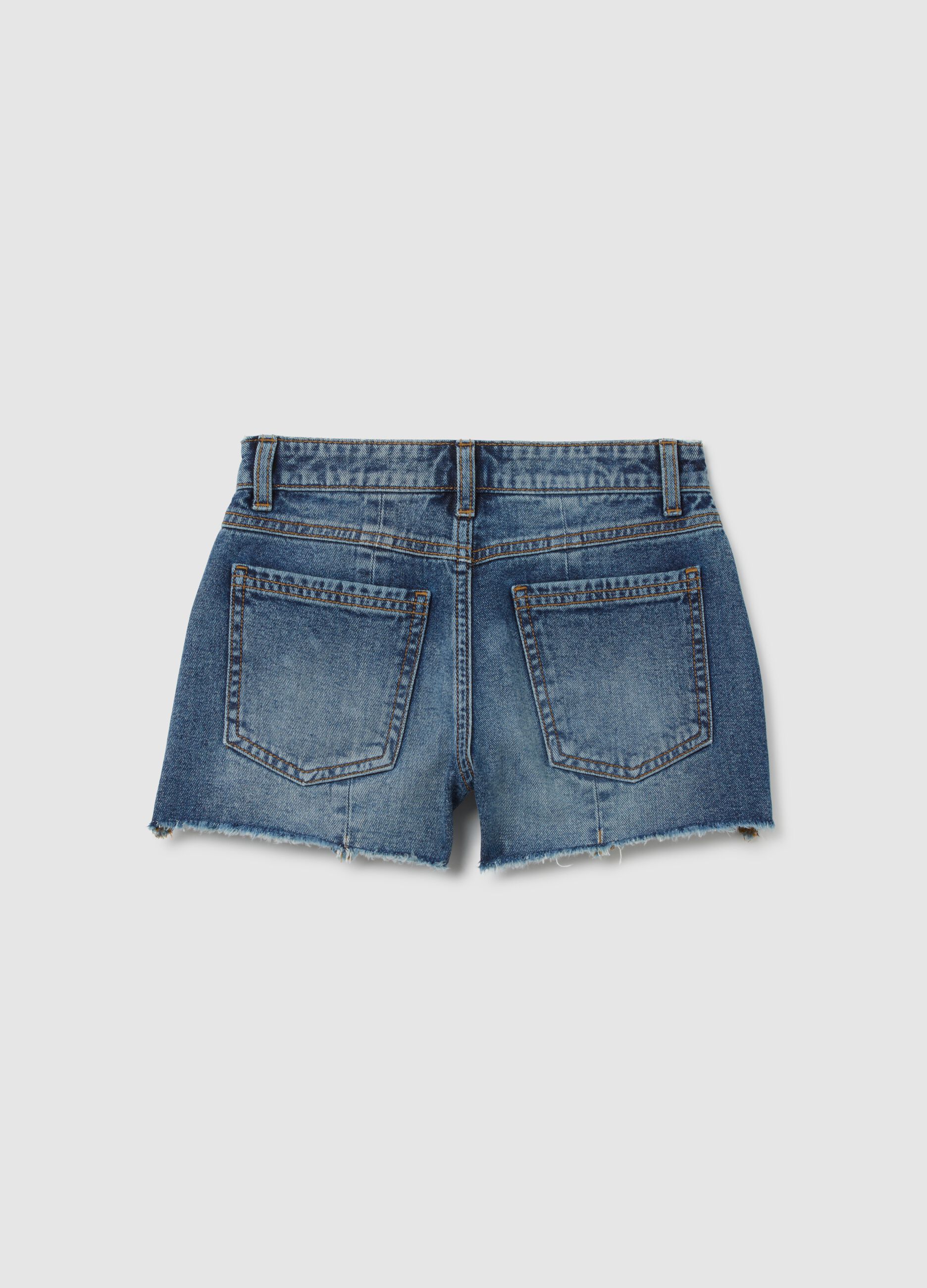 Short da ragazza in denim regular fit con orli sfilacciati