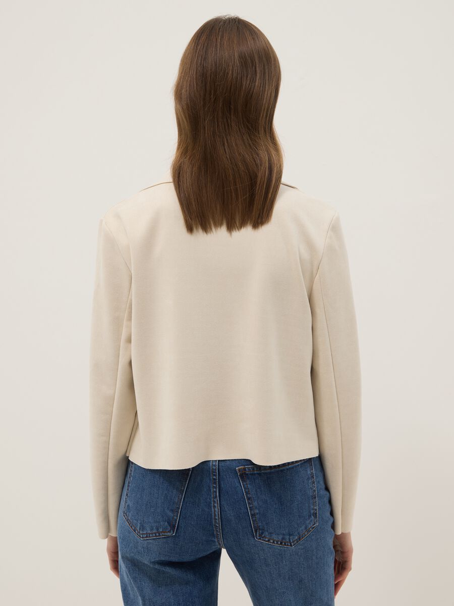 Giacca in puro cotone beige regular fit in stile biker_3