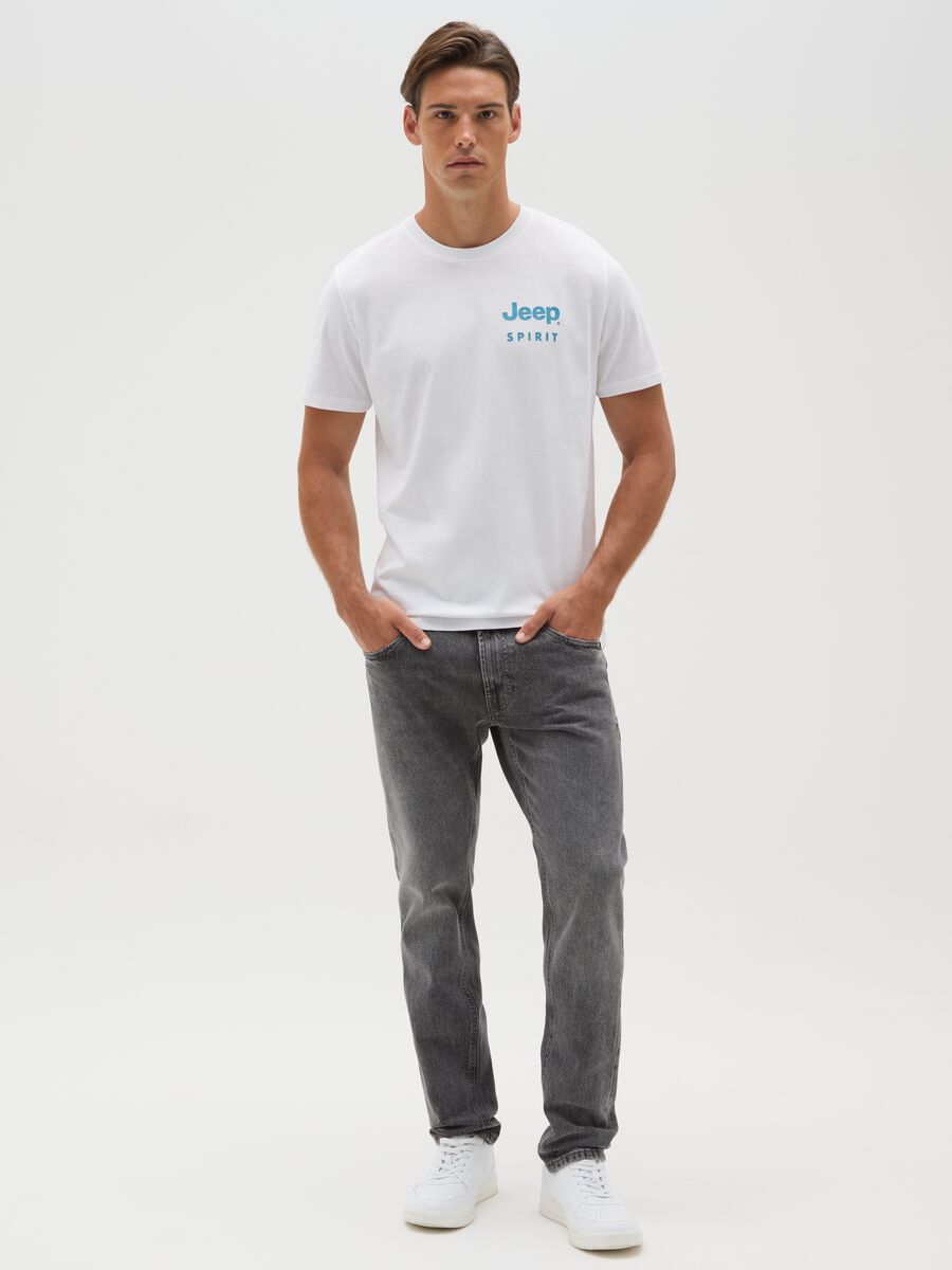 Men's white pure cotton regular fit T-shirt with logo_1
