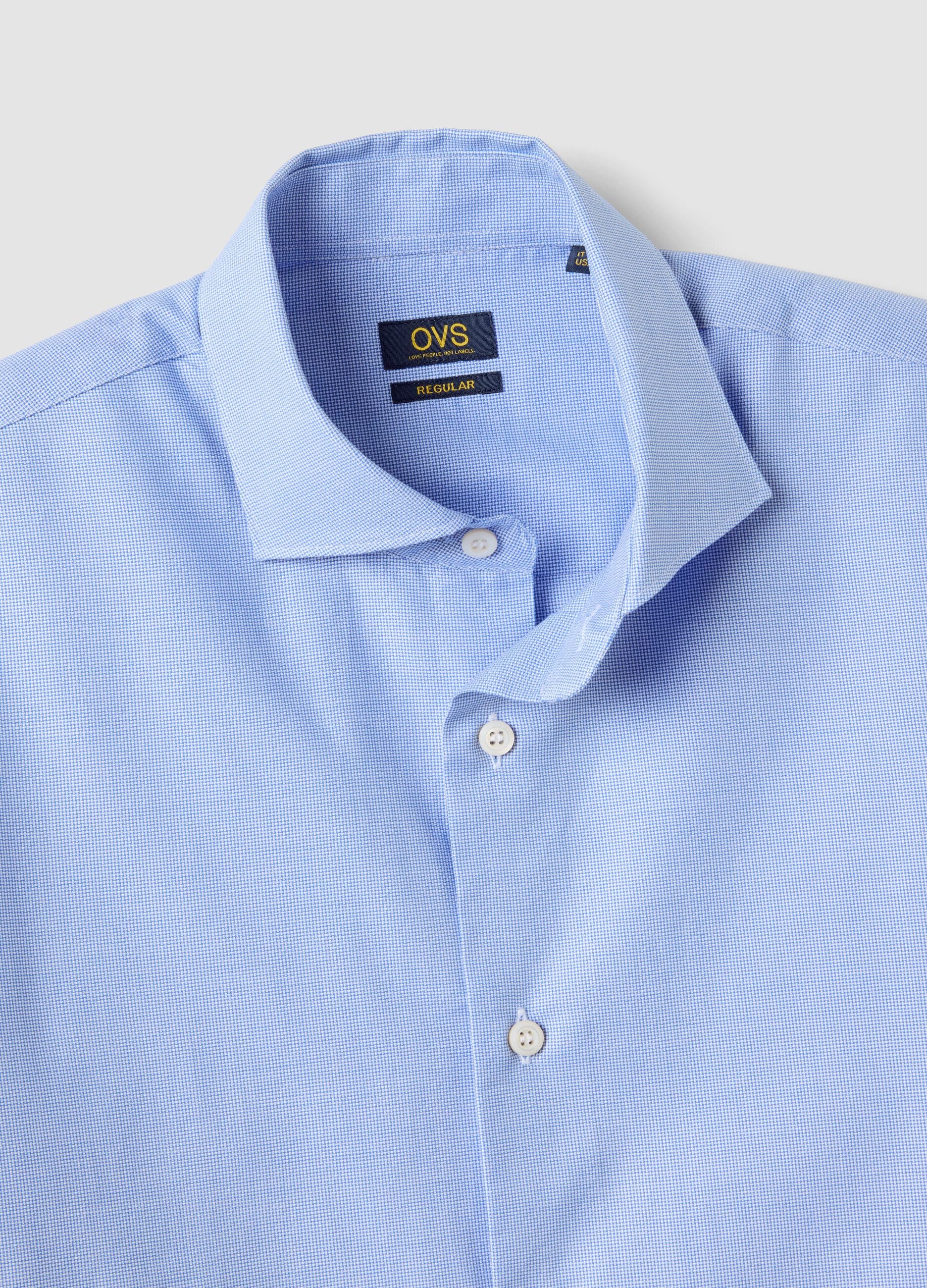 Light blue pure compact cotton shirt with French collar, regular fit