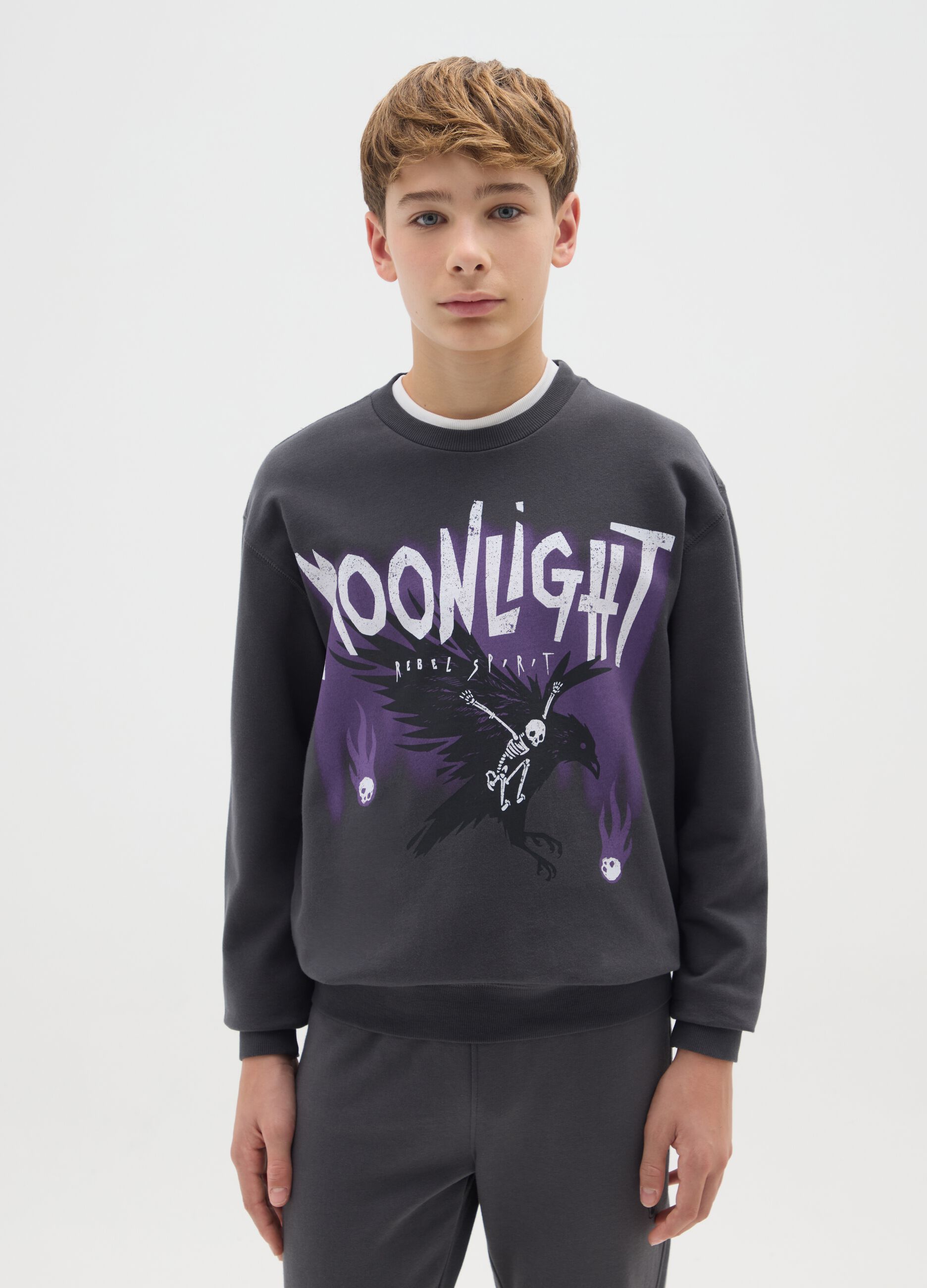 Dark grey pure cotton sweatshirt with print