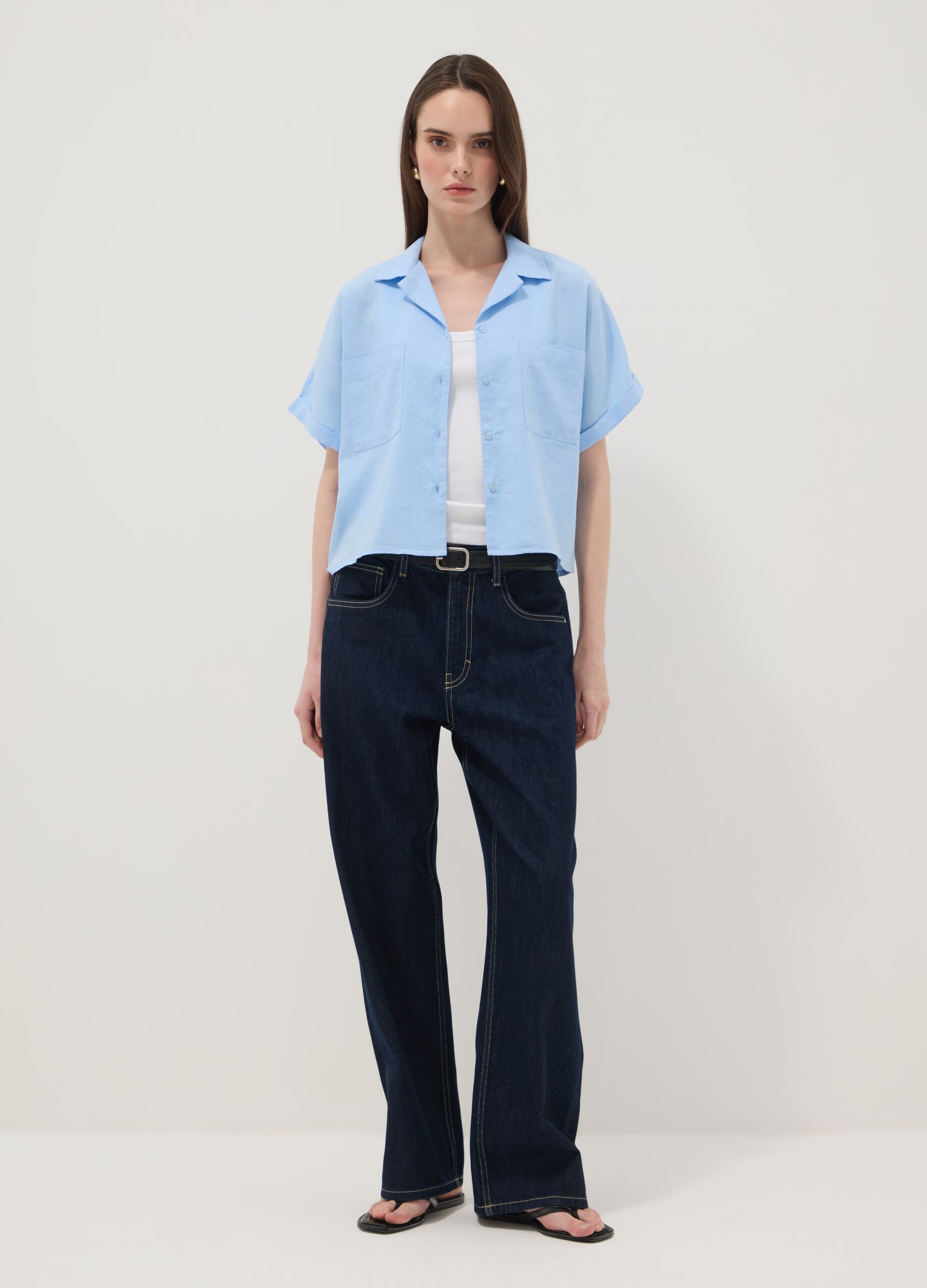 Light blue linen and viscose blend shirt, regular fit