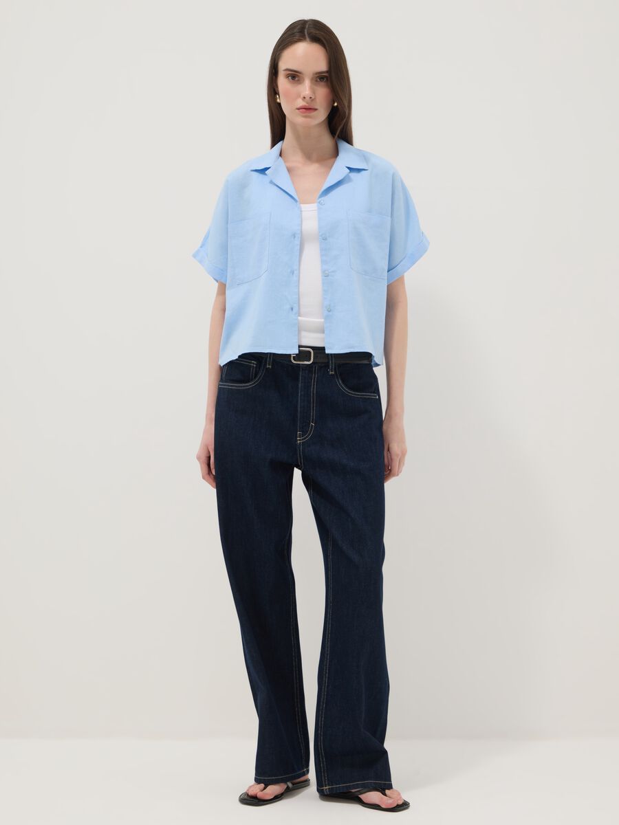 Camicia azzurra in misto lino e viscosa regular fit_2