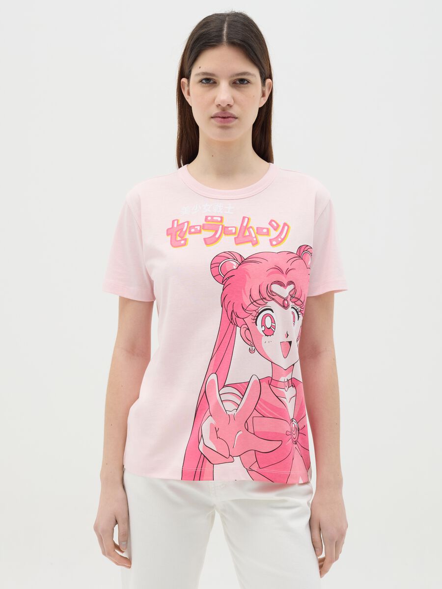 Pink cotton T-shirt with Sailor Moon print_0