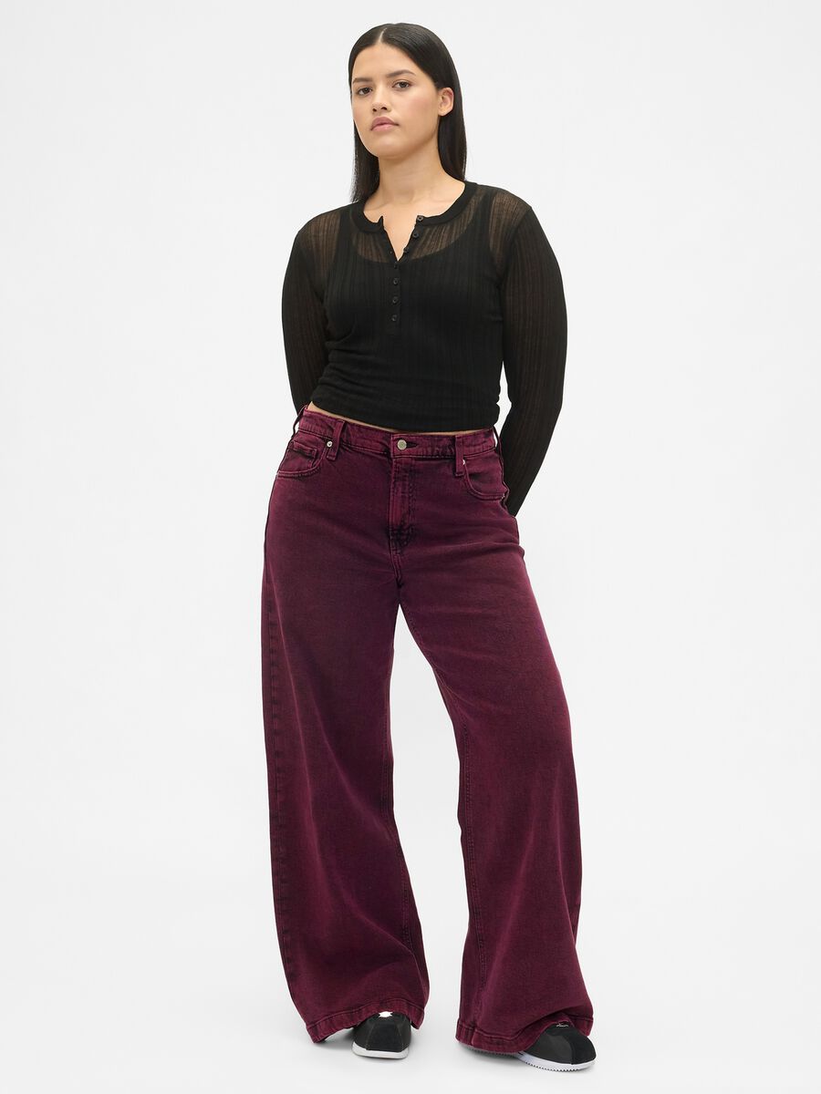Purple wide-leg trousers in stretch cotton_4