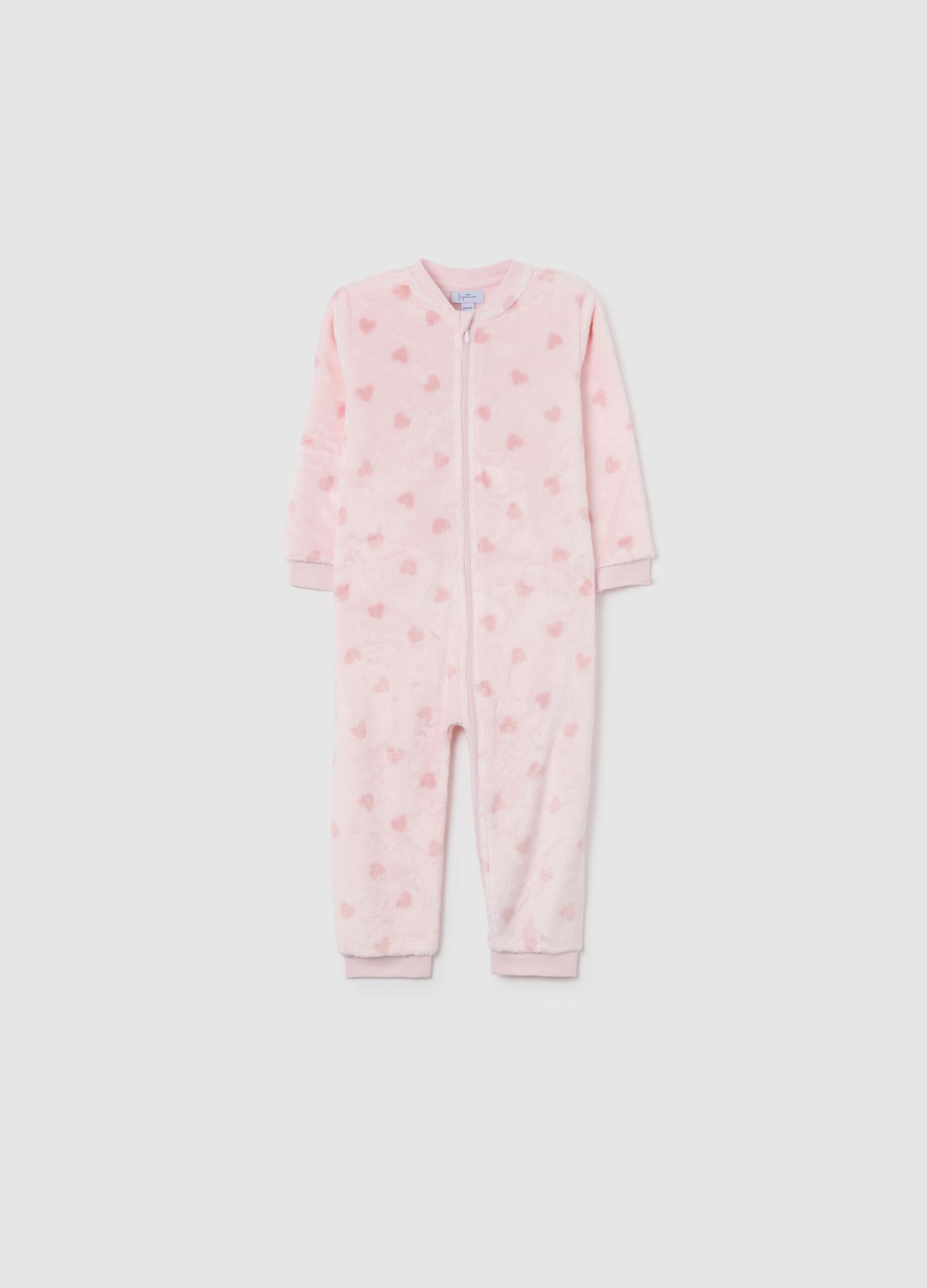 Pink fleece babygrow with hearts