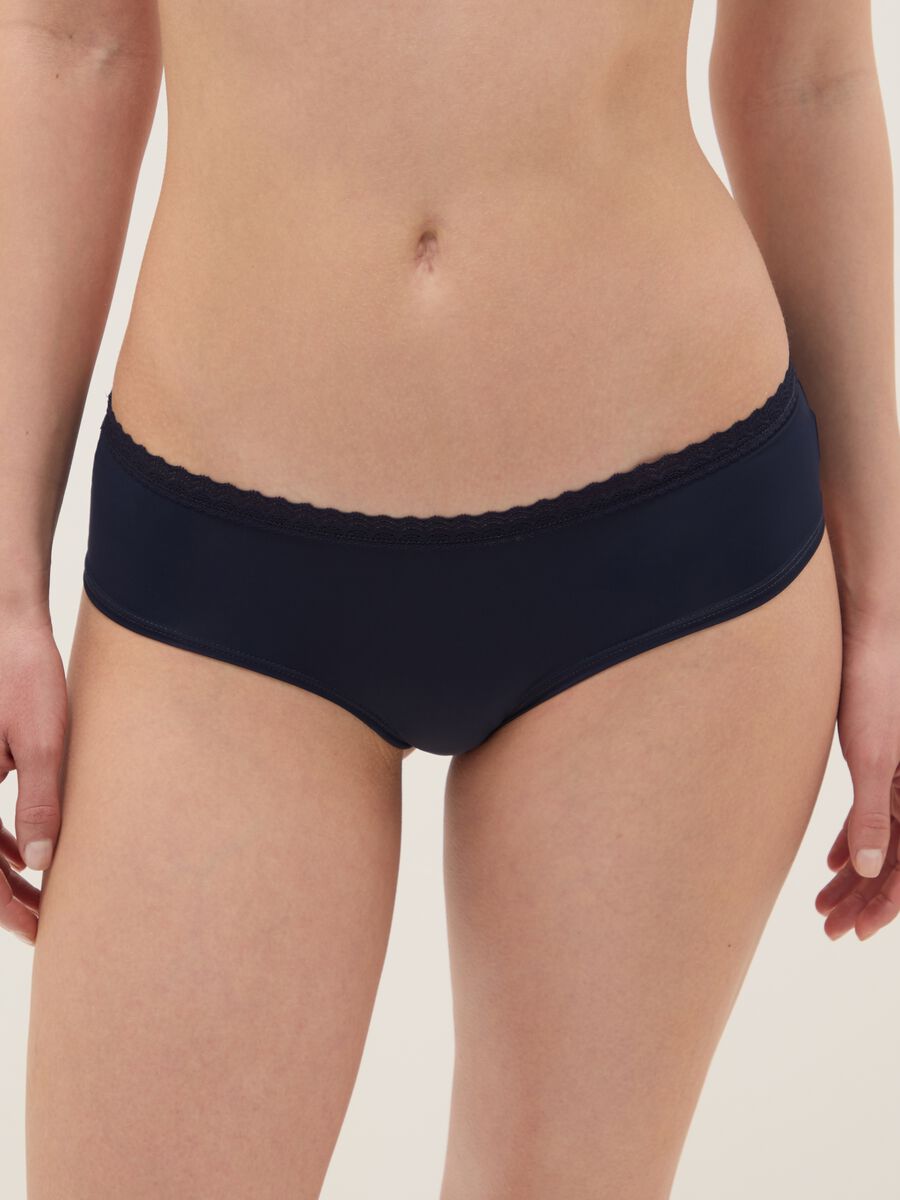 Slip in cotone blu regular fit con pizzo_1