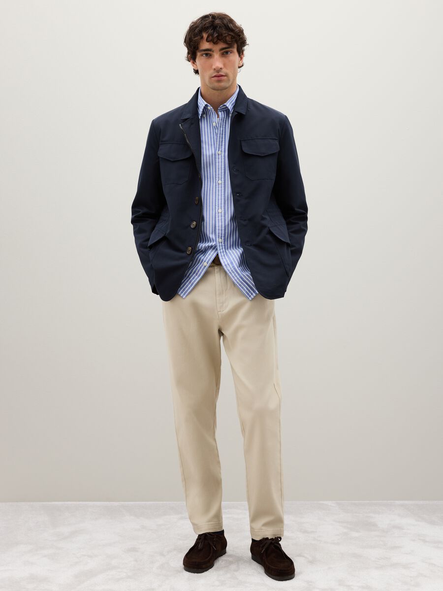 Beige stretch cotton trousers with carrot fit_0