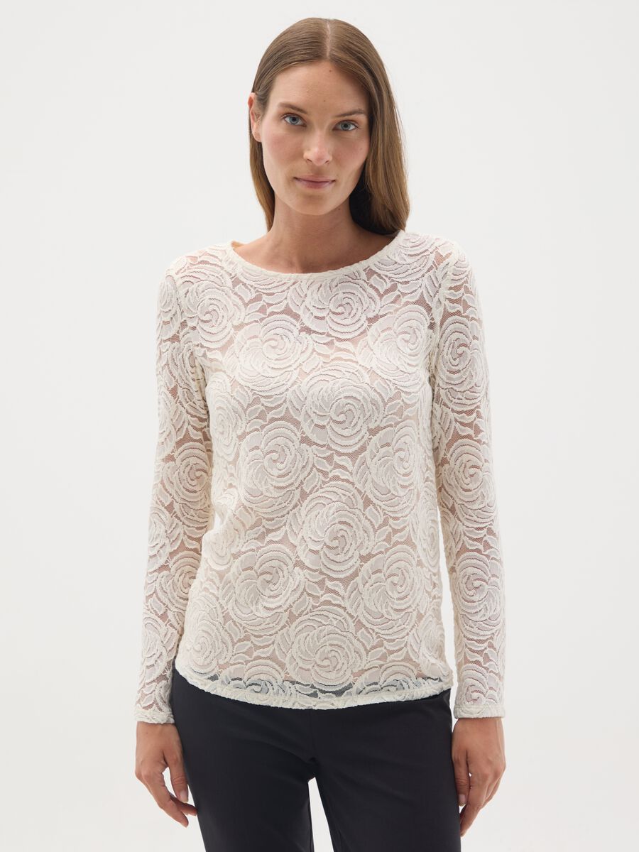Cream Lace Maternity Long Sleeve Top_1