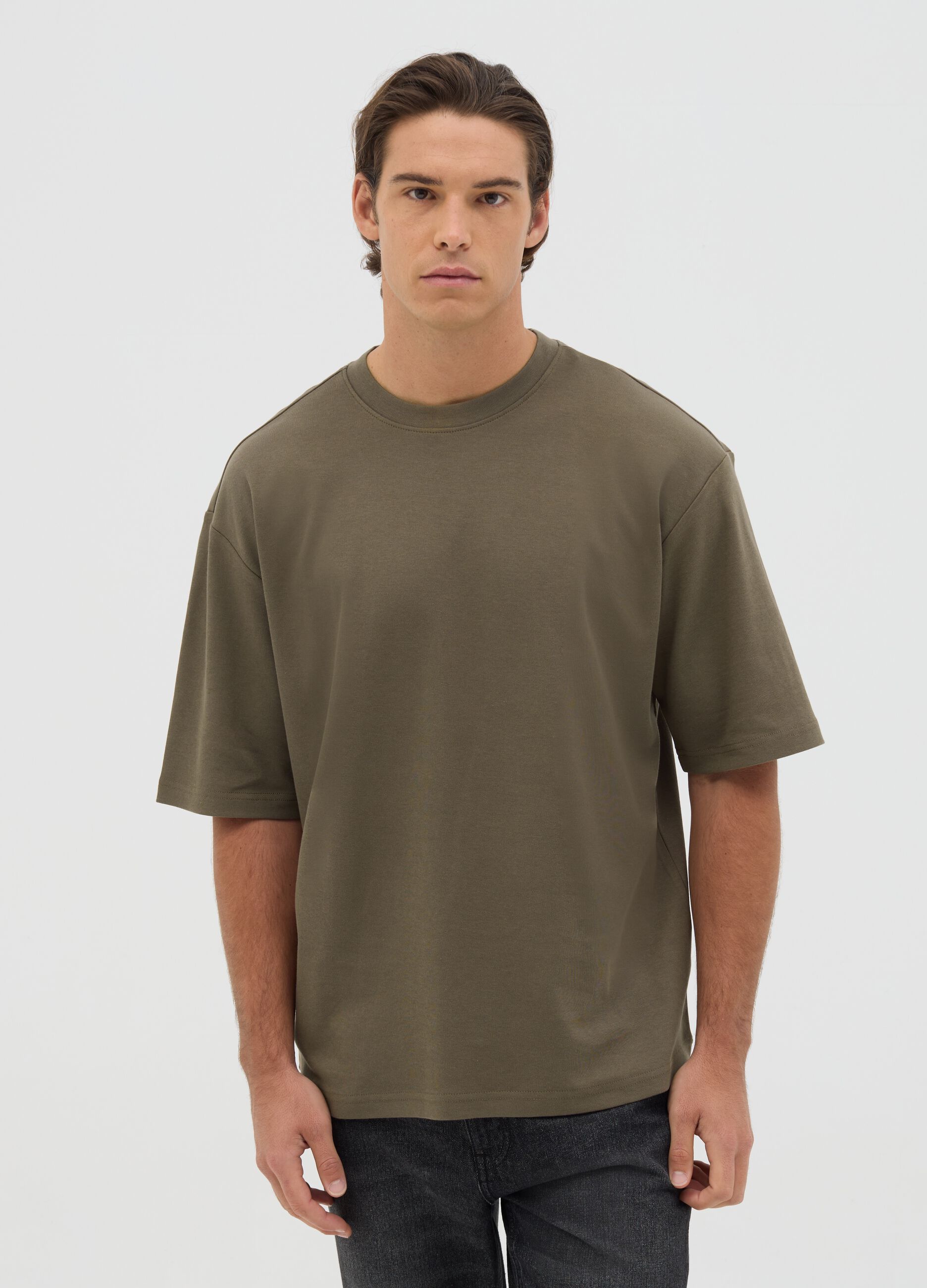 Boxy fit green pure cotton T-shirt