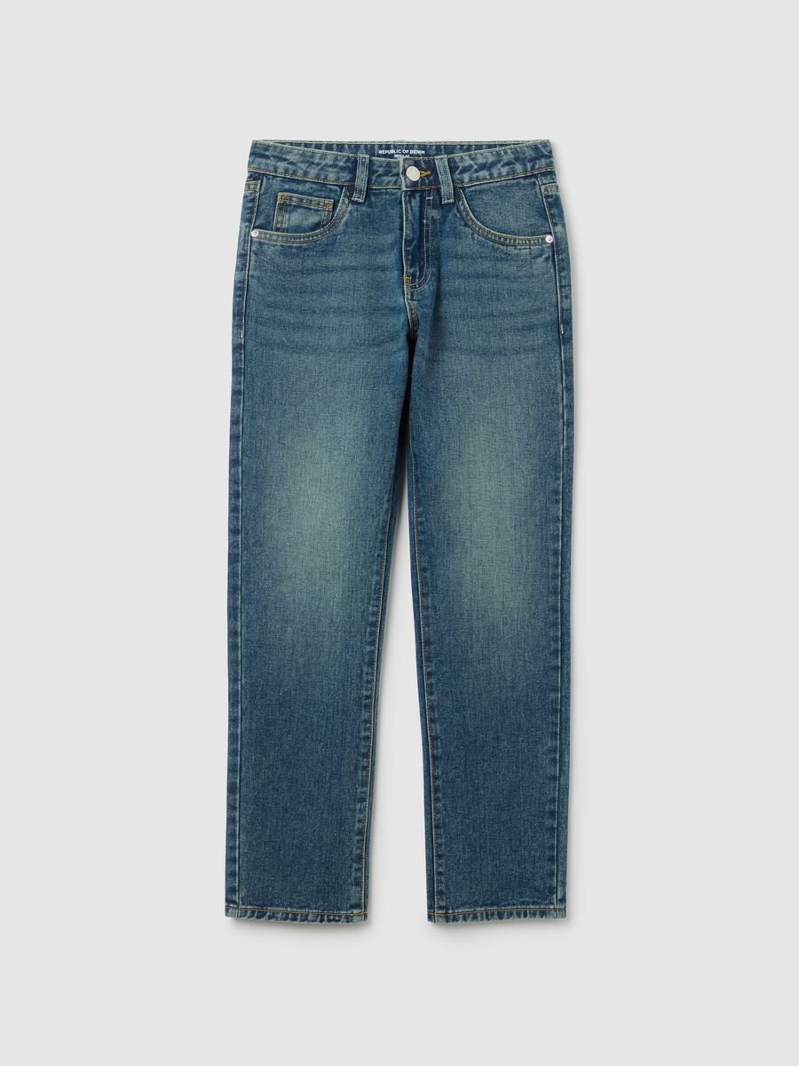 Jeans da ragazzo in puro cotone blu regular fit_0