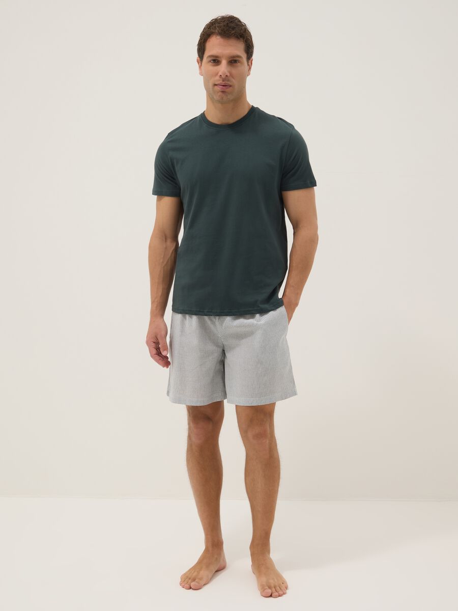 Green short-sleeve striped pyjama set in pure organic cotton jersey_0