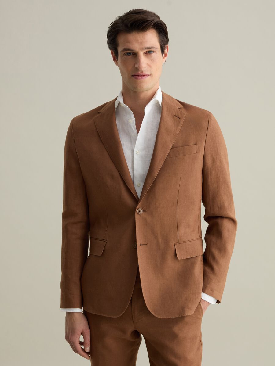 Single-breasted blazer in linen_0
