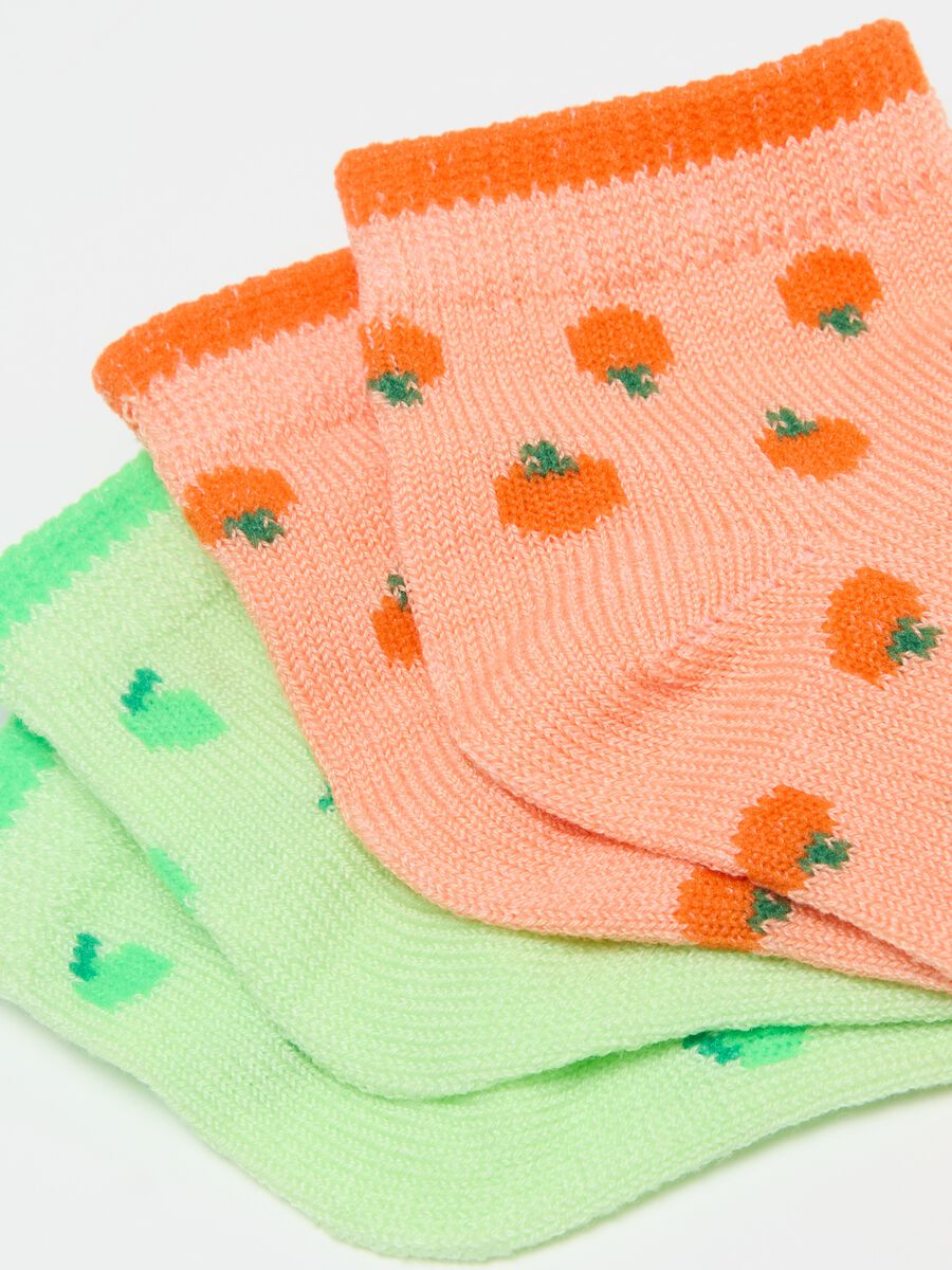 Three-pair pack short socks with fruit and stripes design_1