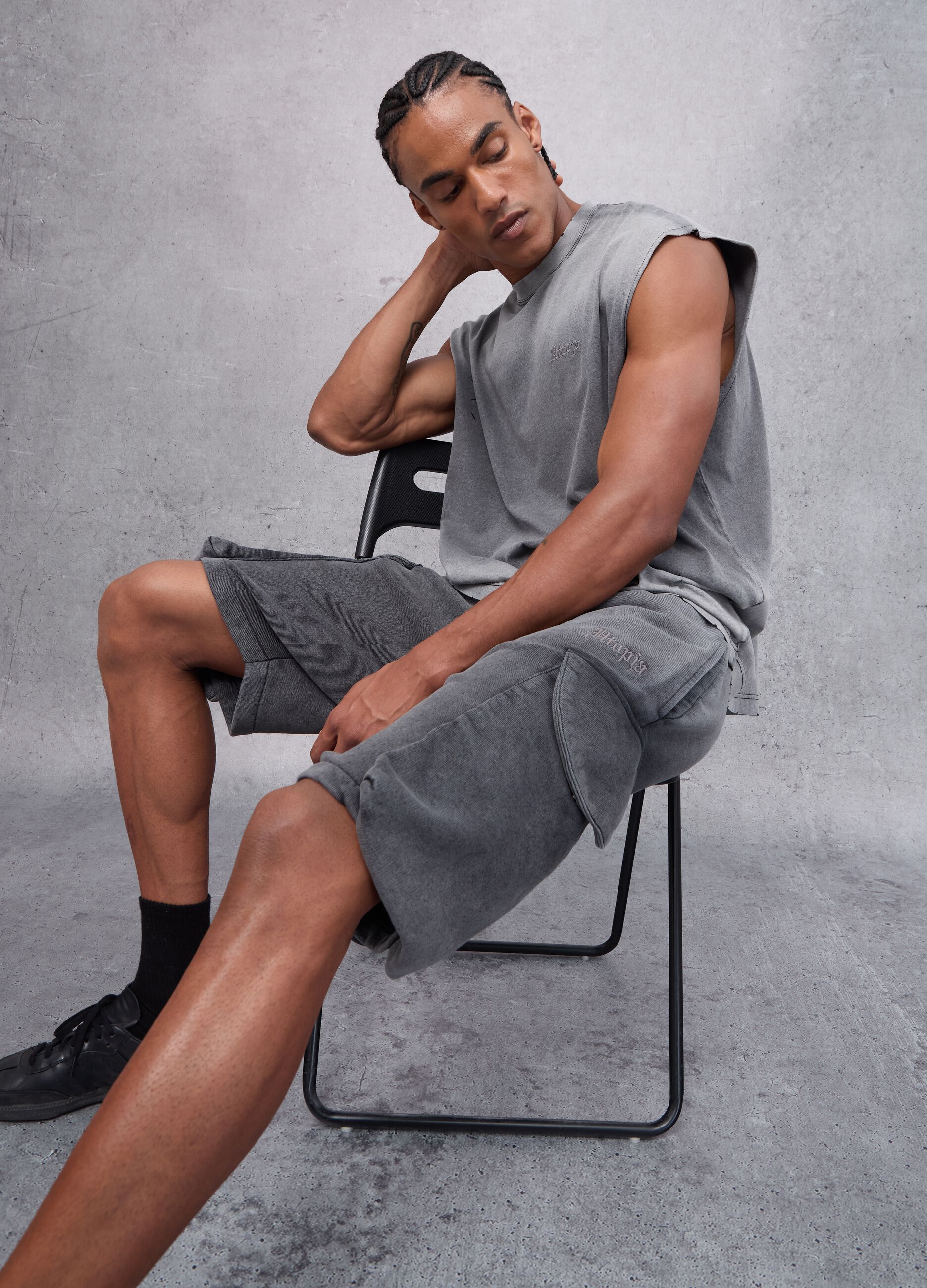 Sunfaded Cargo Sweat Shorts Vintage Grey